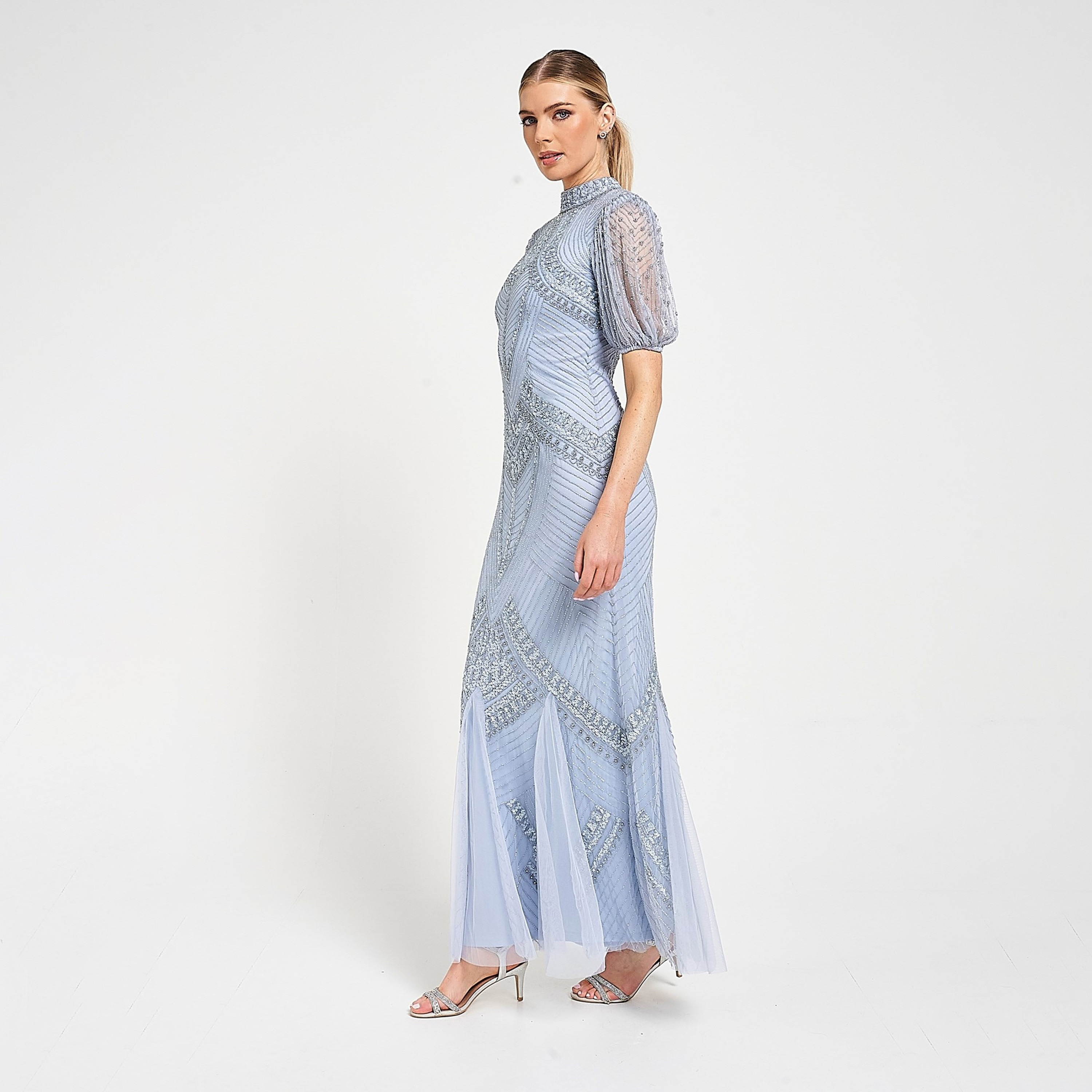 فستان سهرة ماكسي للنساء بأكمام منتفخة ومطرز باللون الأزرق من أميليا روز-women-clothing-dresses-image-2