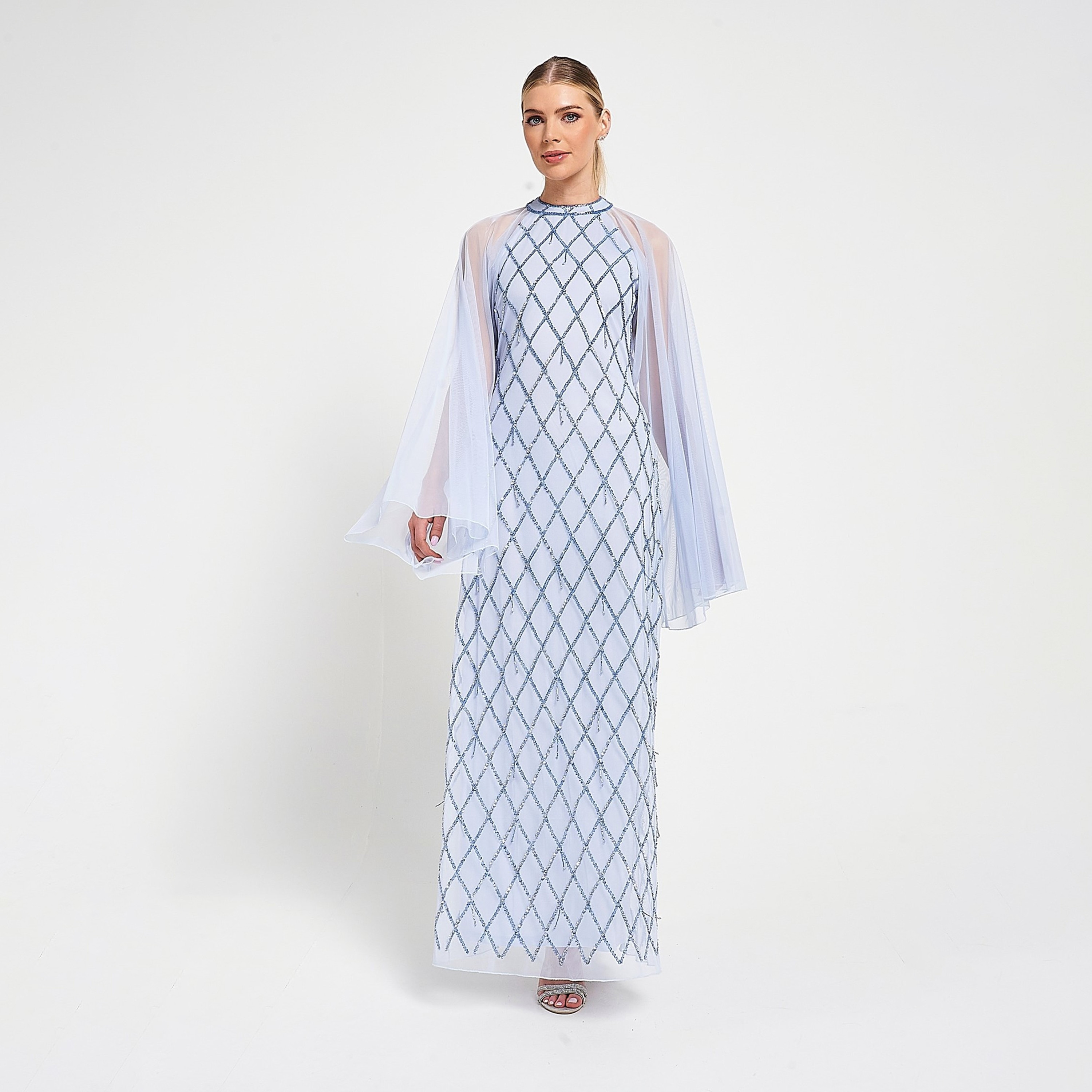فستان سهرة ماكسي نسائي بأكمام شفافة واسعة مزينة بالترتر من تصميم أميليا روز-women-clothing-dresses-image-1