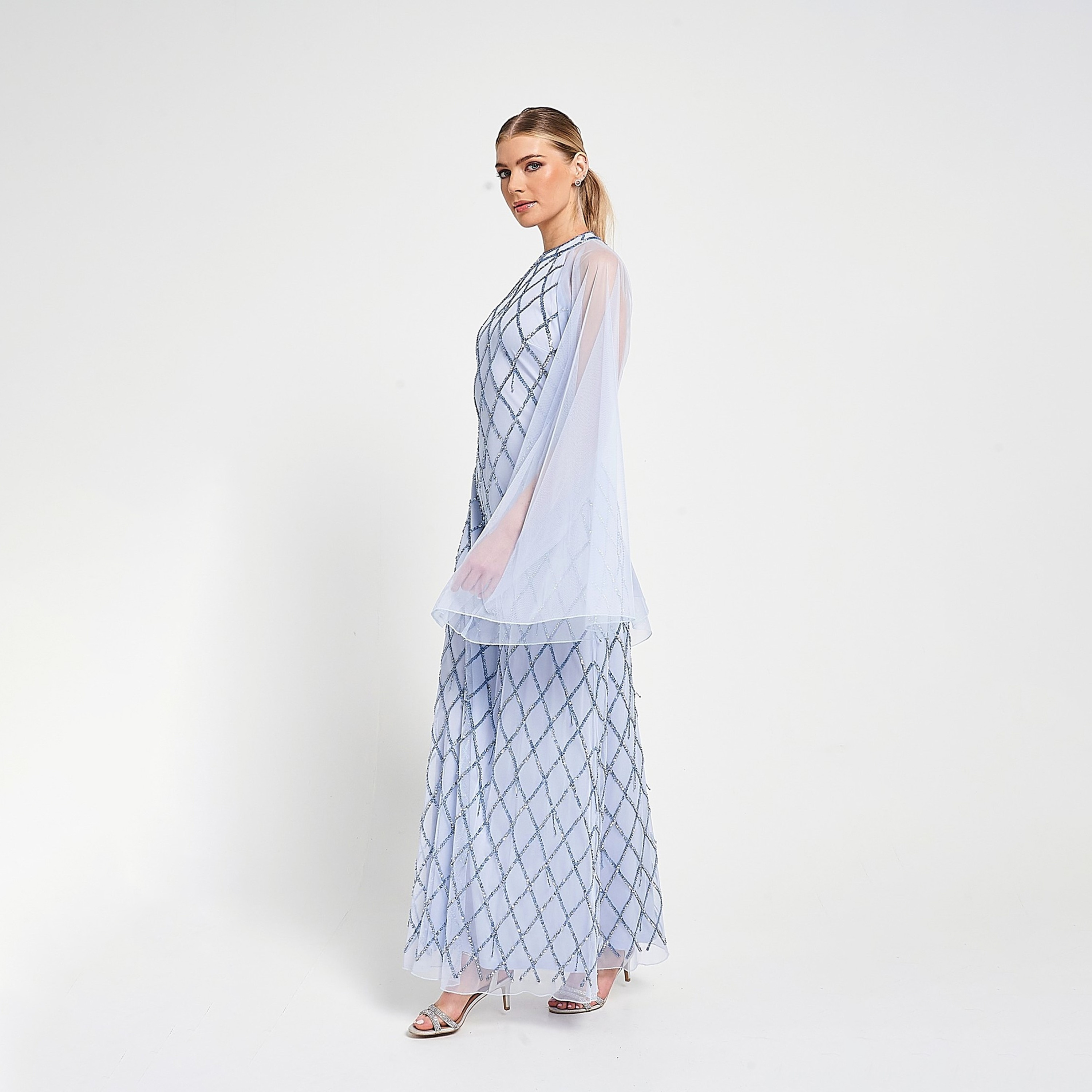 فستان سهرة ماكسي نسائي بأكمام شفافة واسعة مزينة بالترتر من تصميم أميليا روز-women-clothing-dresses-image-2