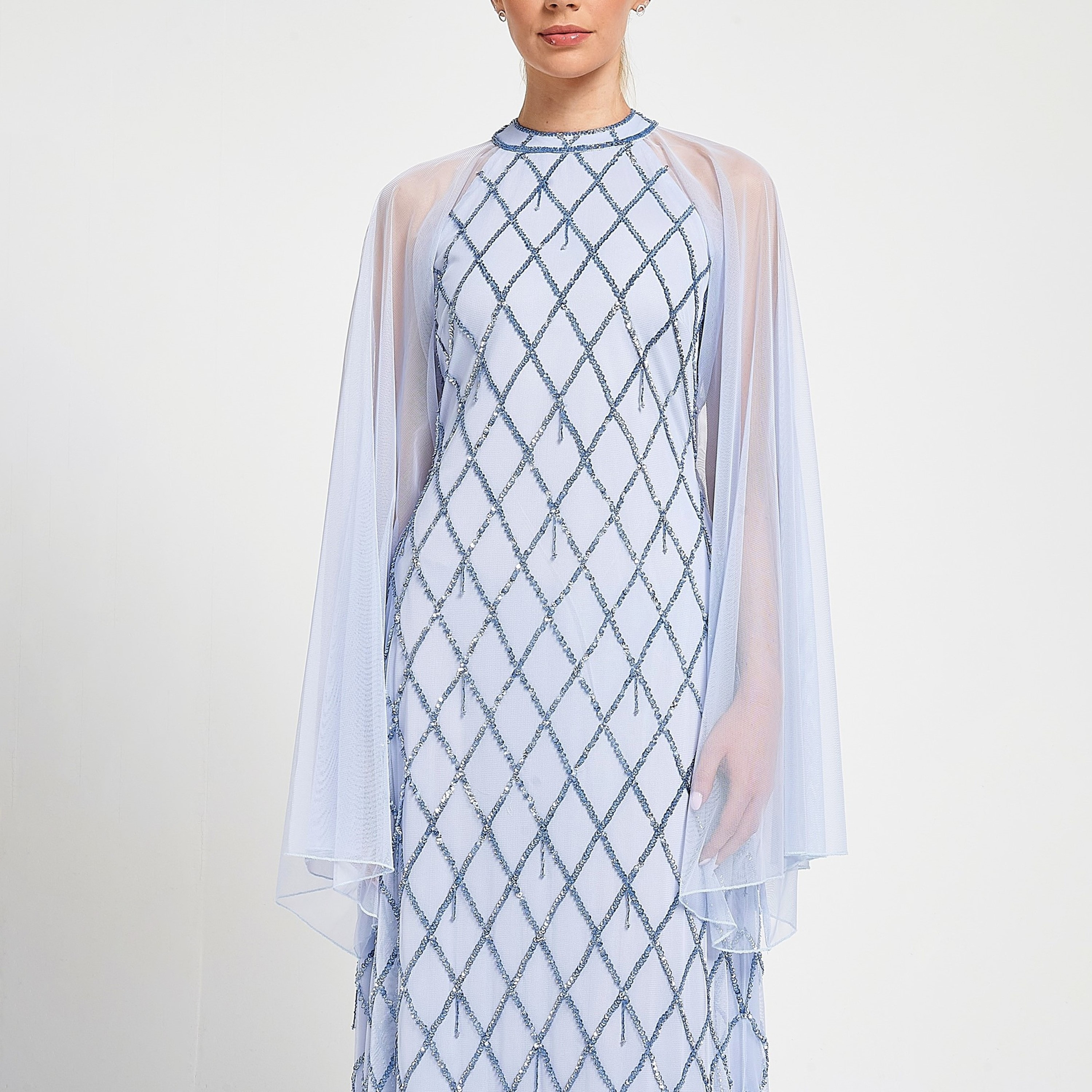 Amelia Rose Lavender Sequined Flared Sheer Sleeves Shift Women's Evening Maxi Dress-women-clothing-dresses-image-4