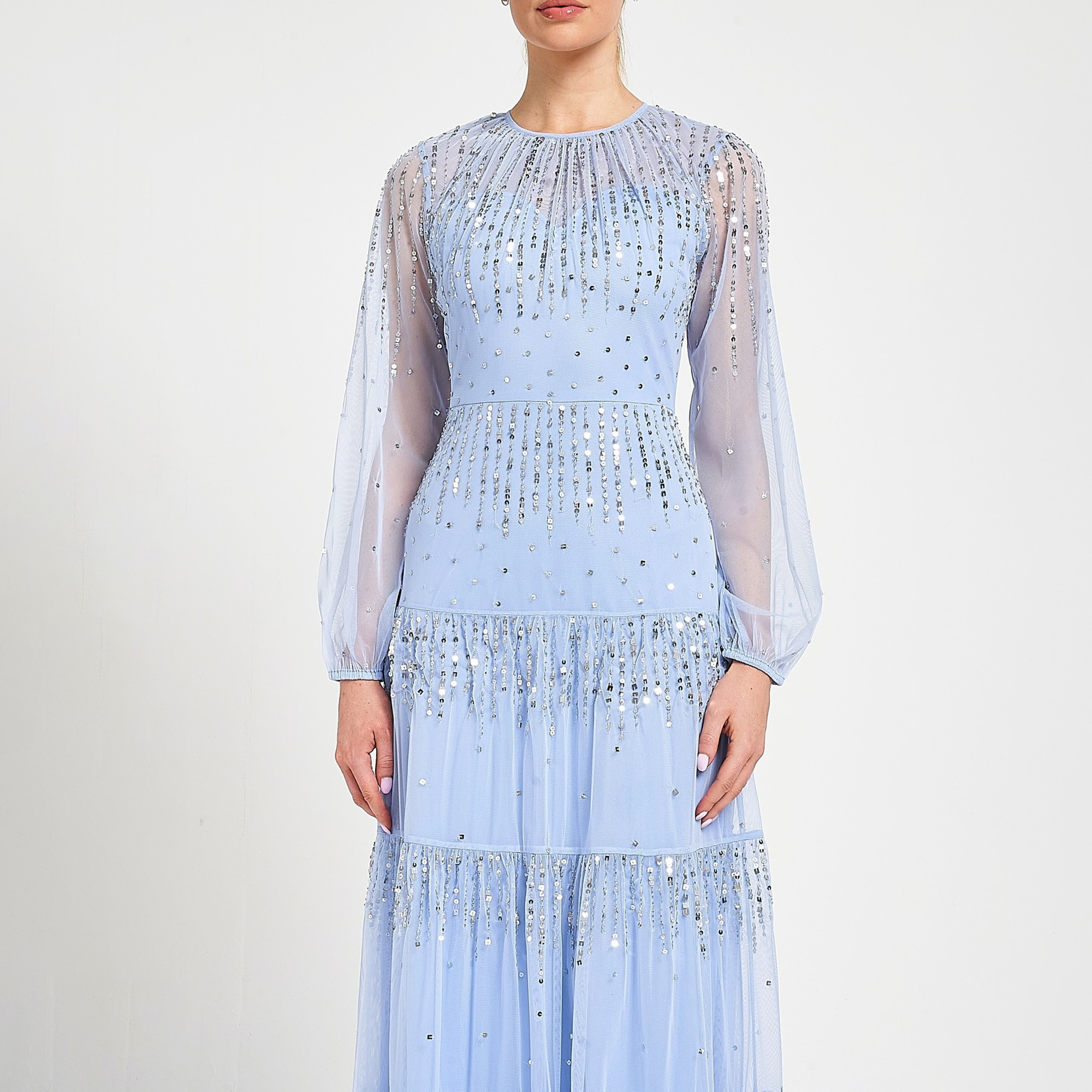 فستان سهرة طويل نسائي بلو مزين بالترتر والأكمام الشفافة من أميليا روز-women-clothing-dresses-image-4