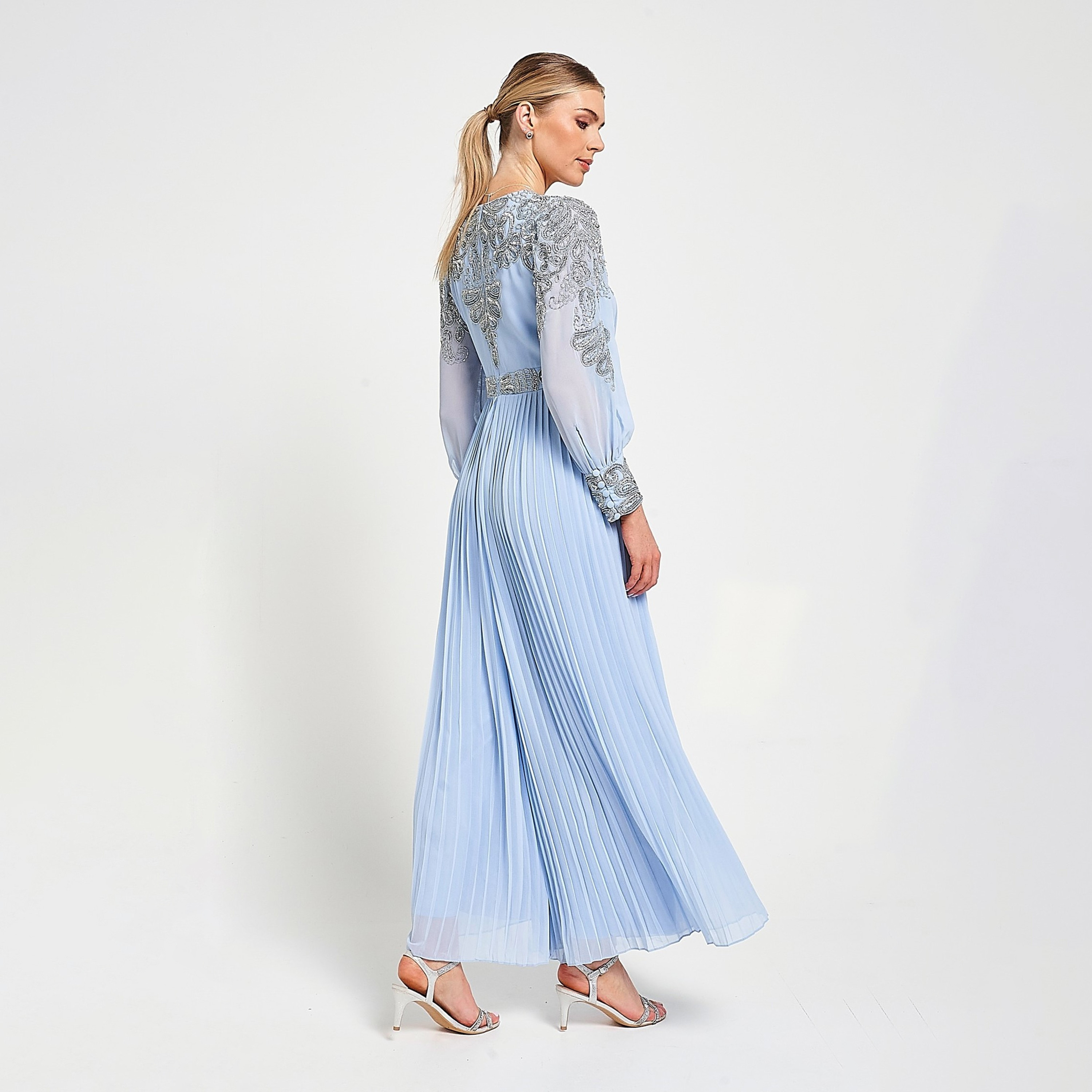فستان سهرة طويل نسائي مع ثنيات وأكمام مزخرفة من أميليا روز-women-clothing-dresses-image-3