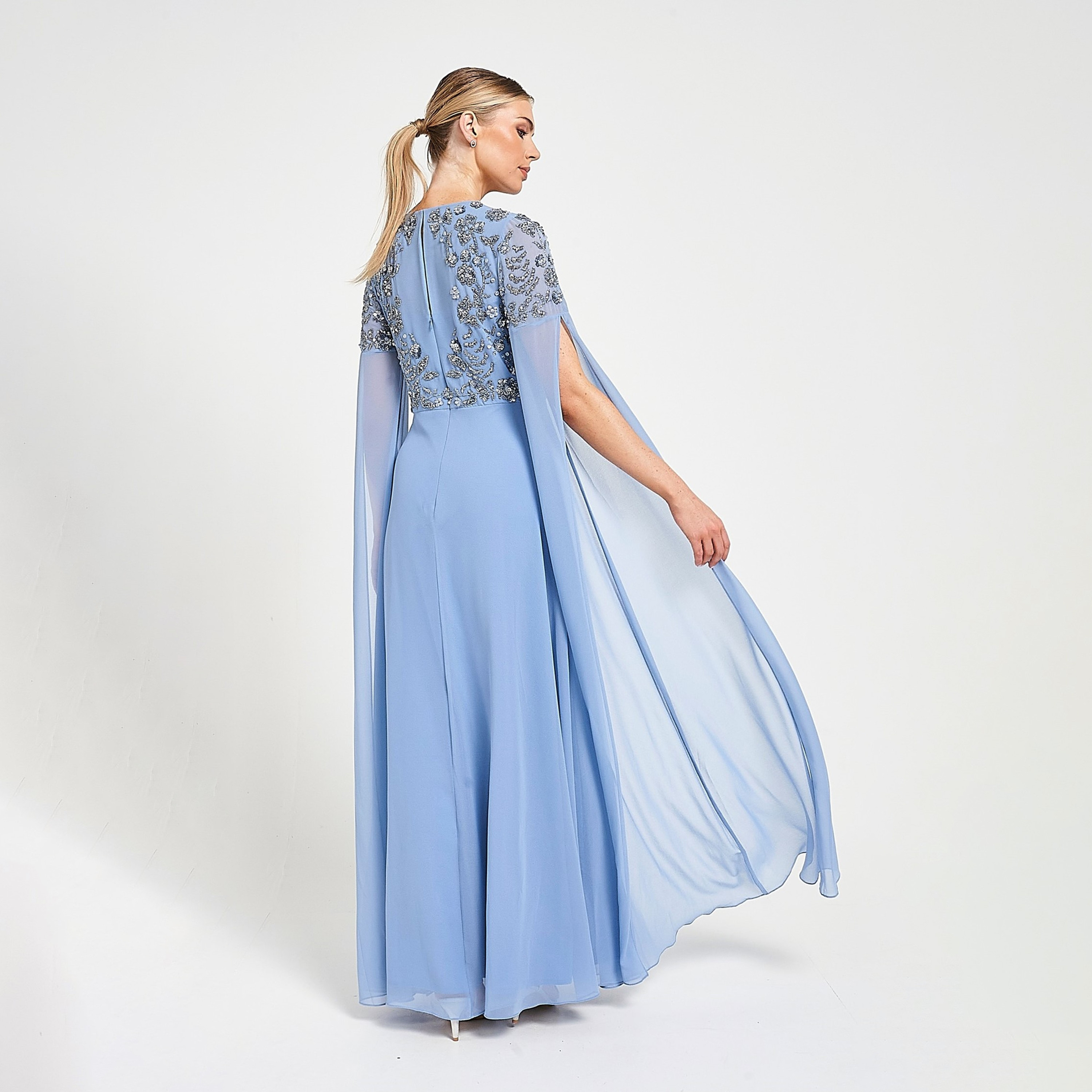 Amelia Rose Blue Sequined Cape Sleeves Women's Evening Maxi Dress-women-clothing-dresses-image-3