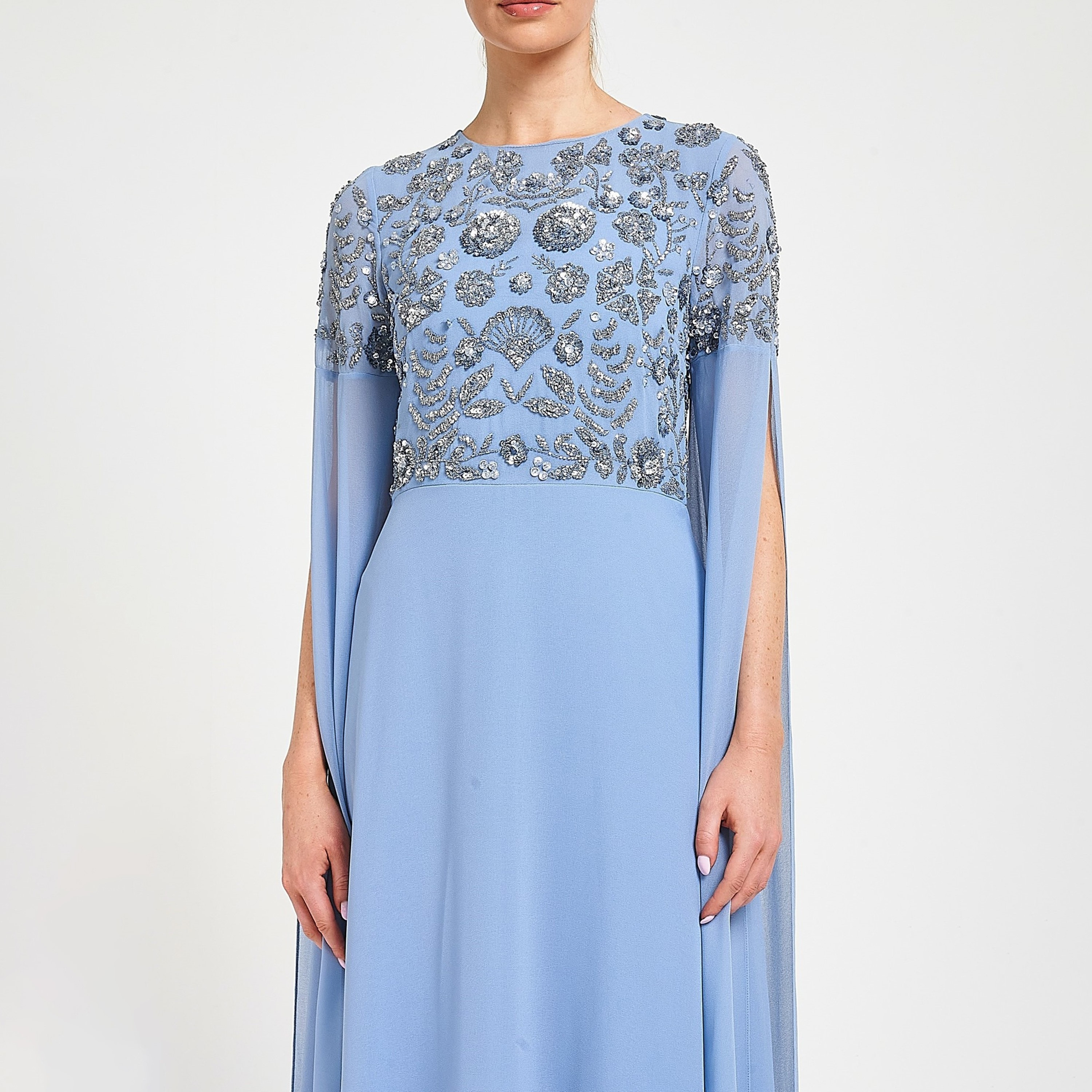 Amelia Rose Blue Sequined Cape Sleeves Women's Evening Maxi Dress-women-clothing-dresses-image-4