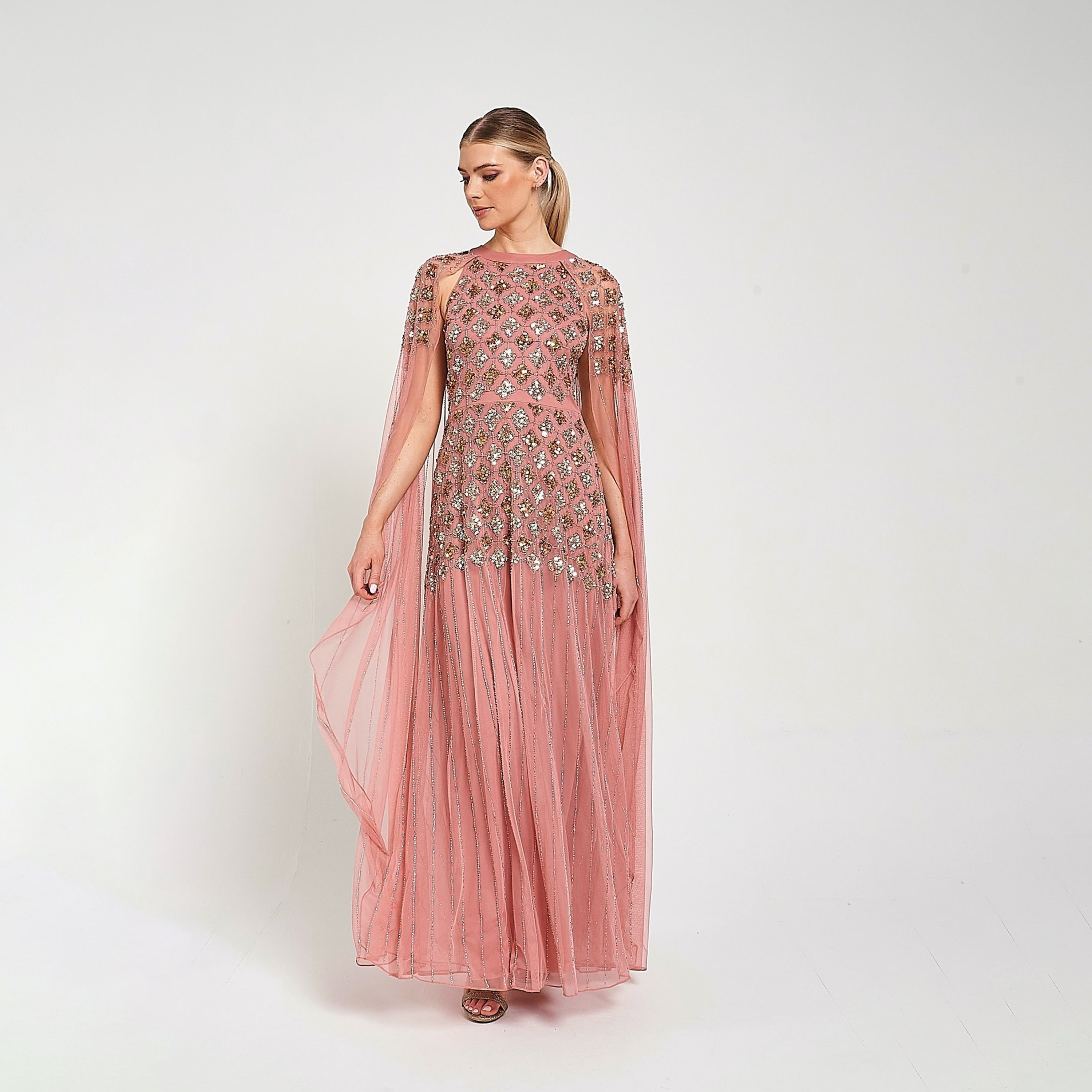 فستان سهرة طويل نسائي مزين بالترتر والخرز باللون الوردي من أميليا روز-women-clothing-dresses-image-1