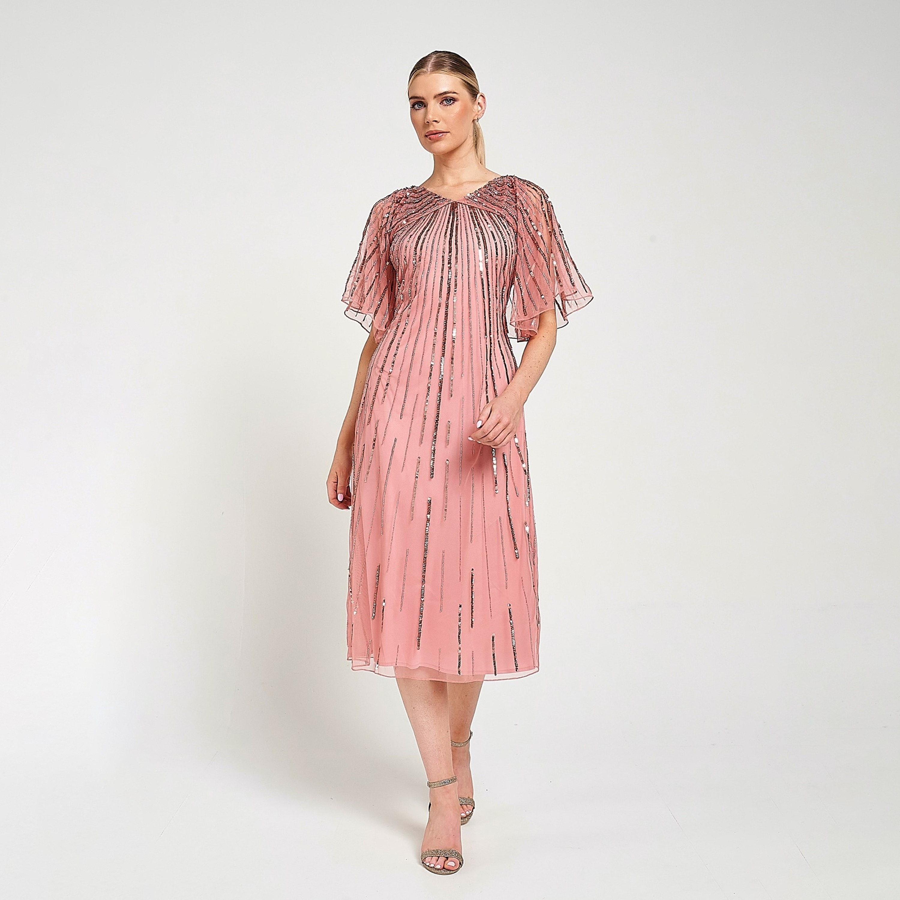 فستان سهرة نسائي متوسط ​​الطول من بينك شفاف مزين بالترتر والخرز من أميليا روز-women-clothing-dresses-image-1