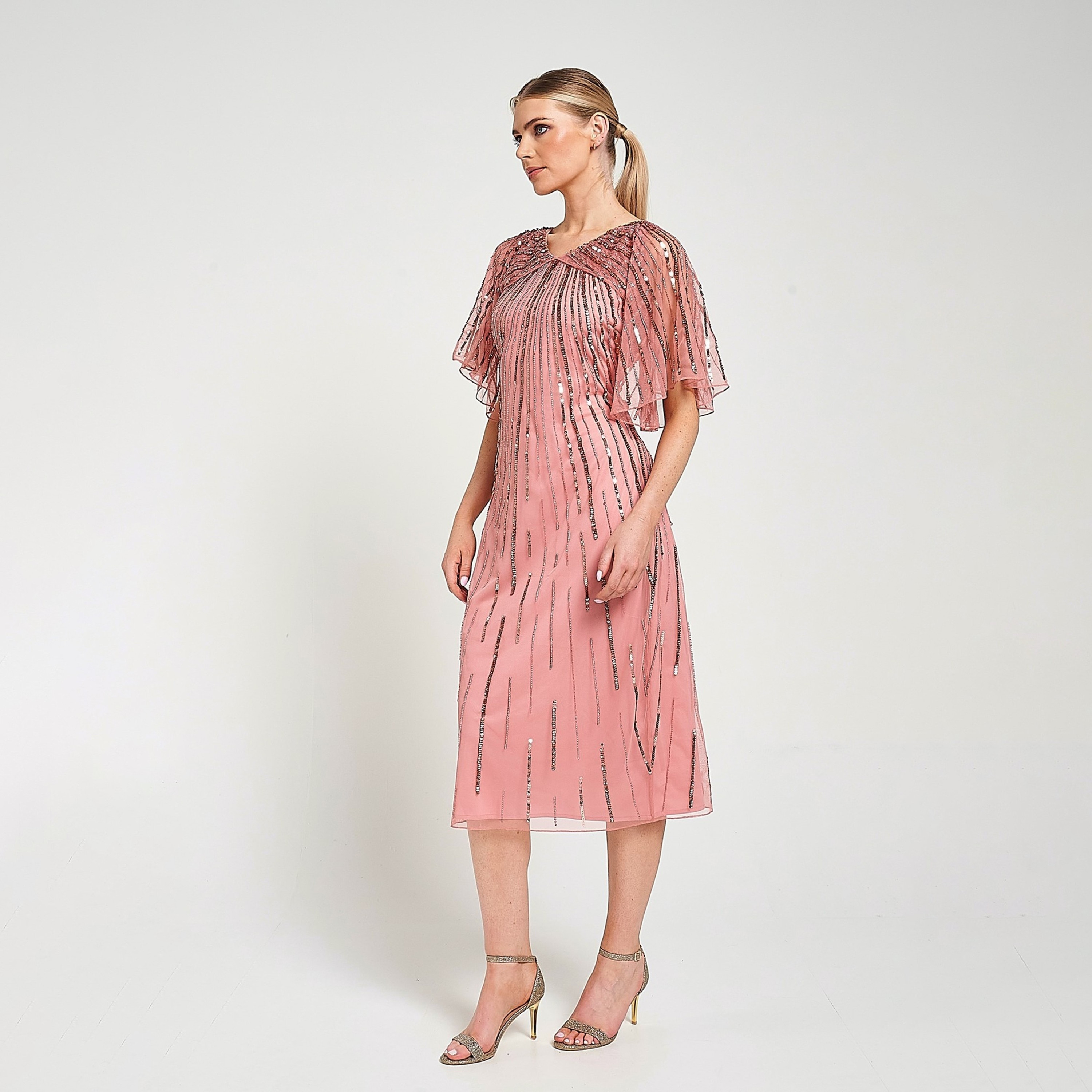 فستان سهرة نسائي متوسط ​​الطول من بينك شفاف مزين بالترتر والخرز من أميليا روز-women-clothing-dresses-image-2
