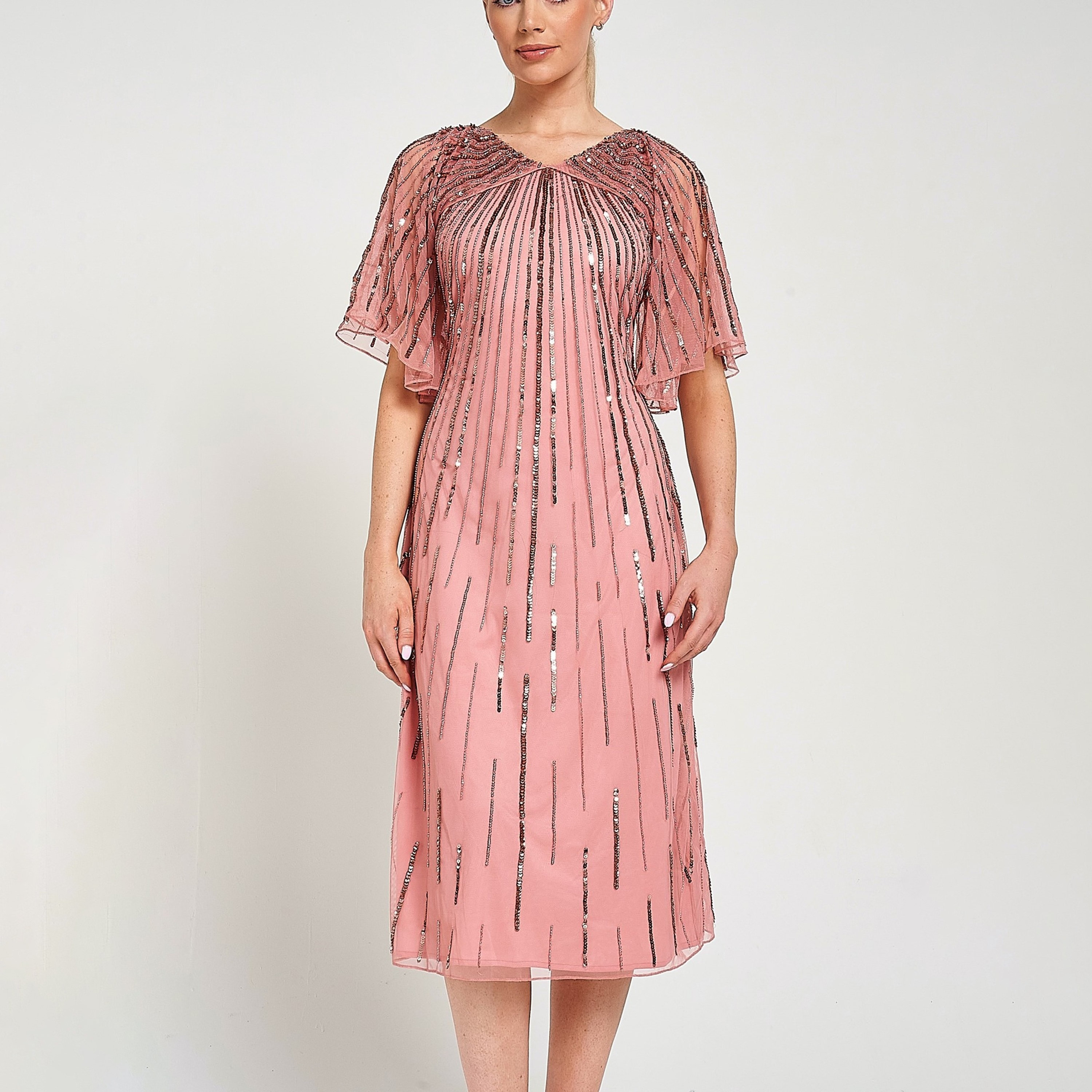 فستان سهرة نسائي متوسط ​​الطول من بينك شفاف مزين بالترتر والخرز من أميليا روز-women-clothing-dresses-image-4