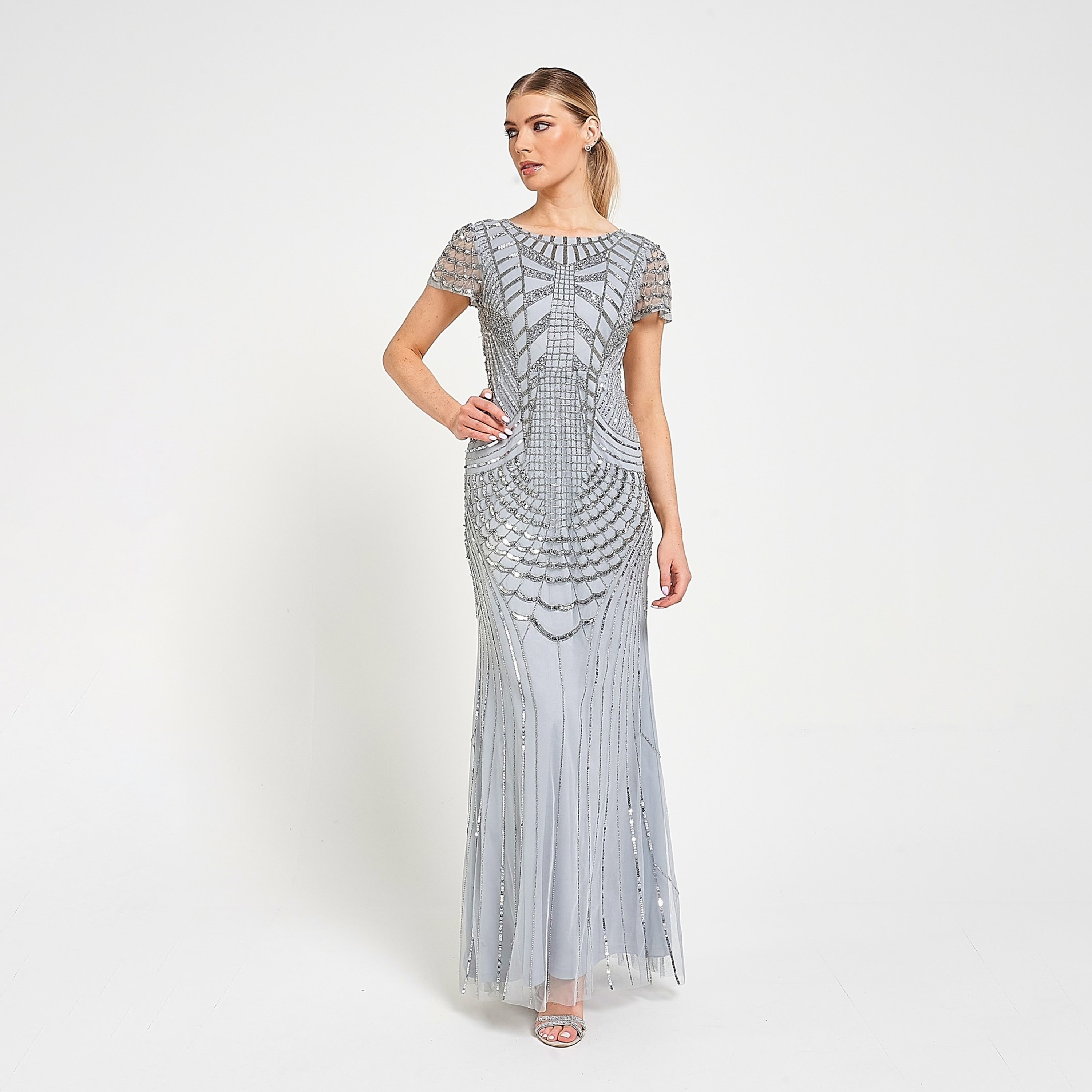 فستان سهرة ماكسي نسائي بلو مزين بالترتر والخرز من أميليا روز-women-clothing-dresses-image-1
