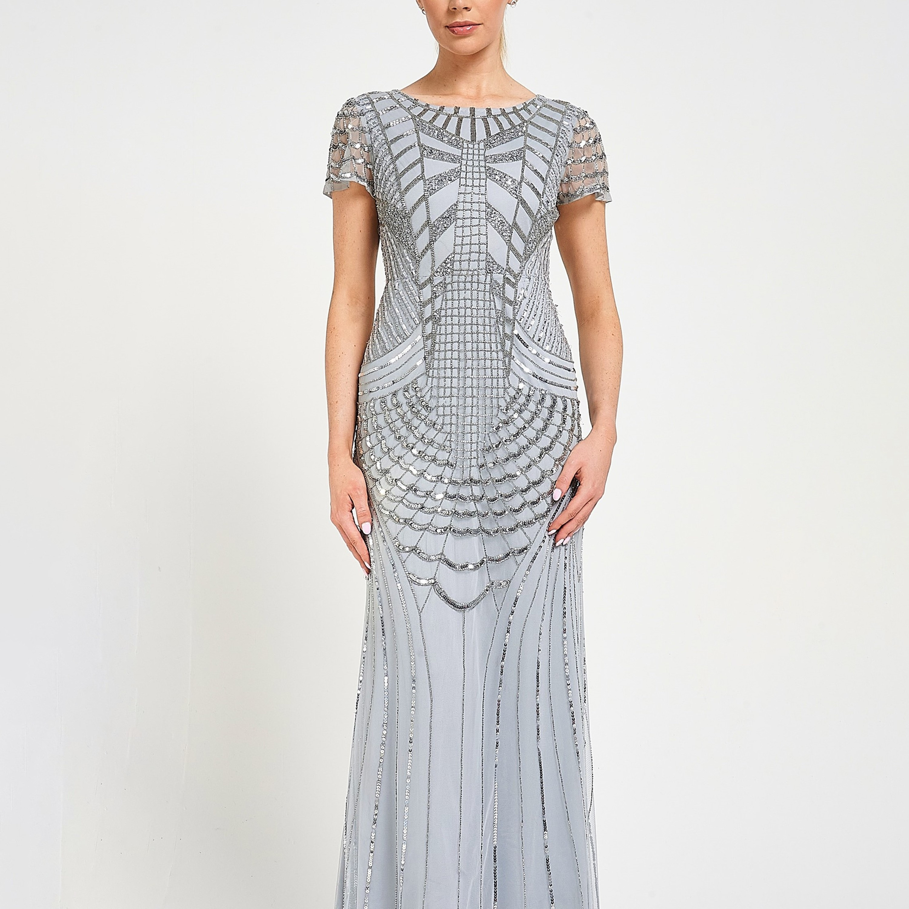 Amelia Rose Blue Sequined & Beaded Women's Evening Maxi Dress-women-clothing-dresses-image-4