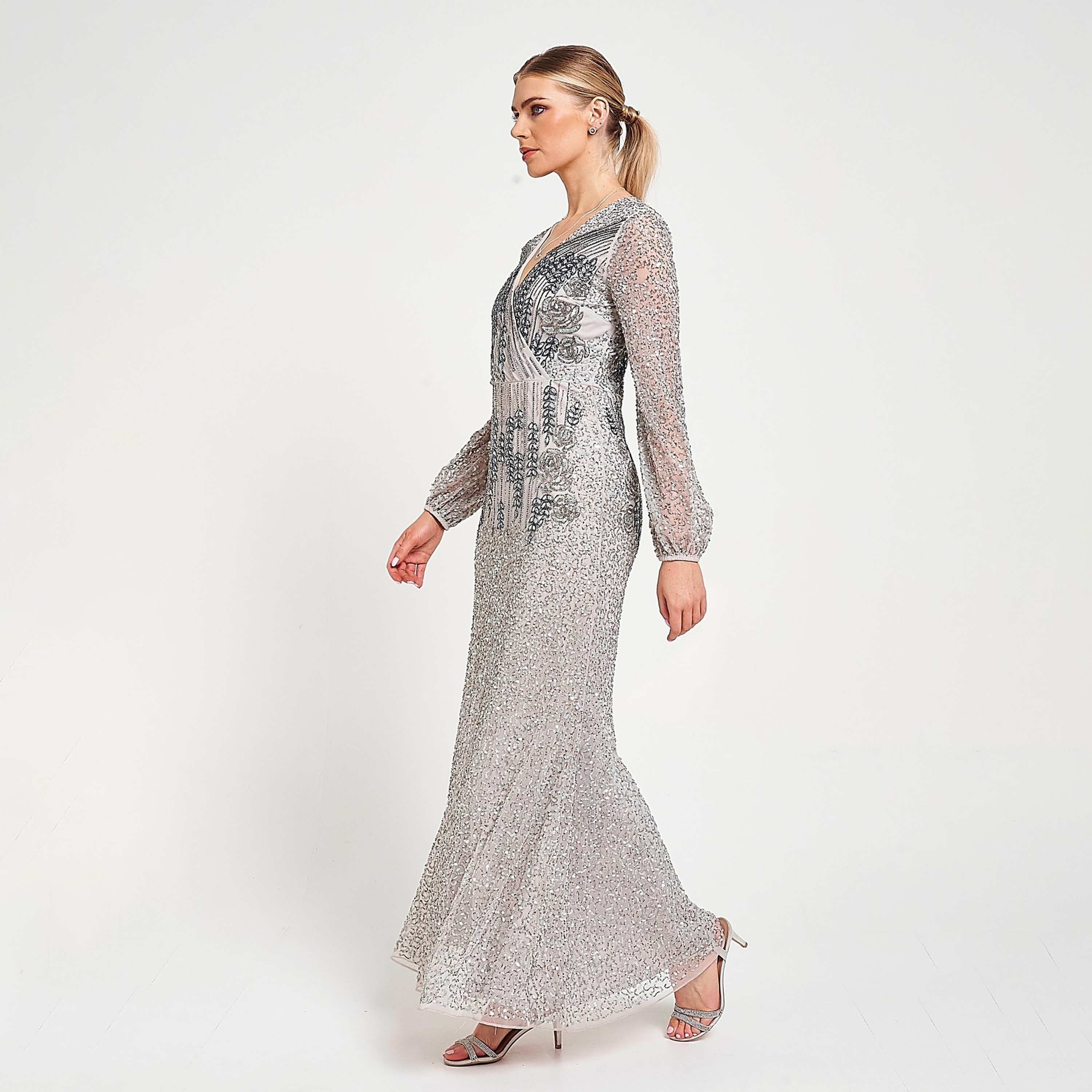 Amelia Rose Grey Beaded & Crystal Sheer Sleeves Women's Evening Maxi Dress-women-clothing-dresses-image-2