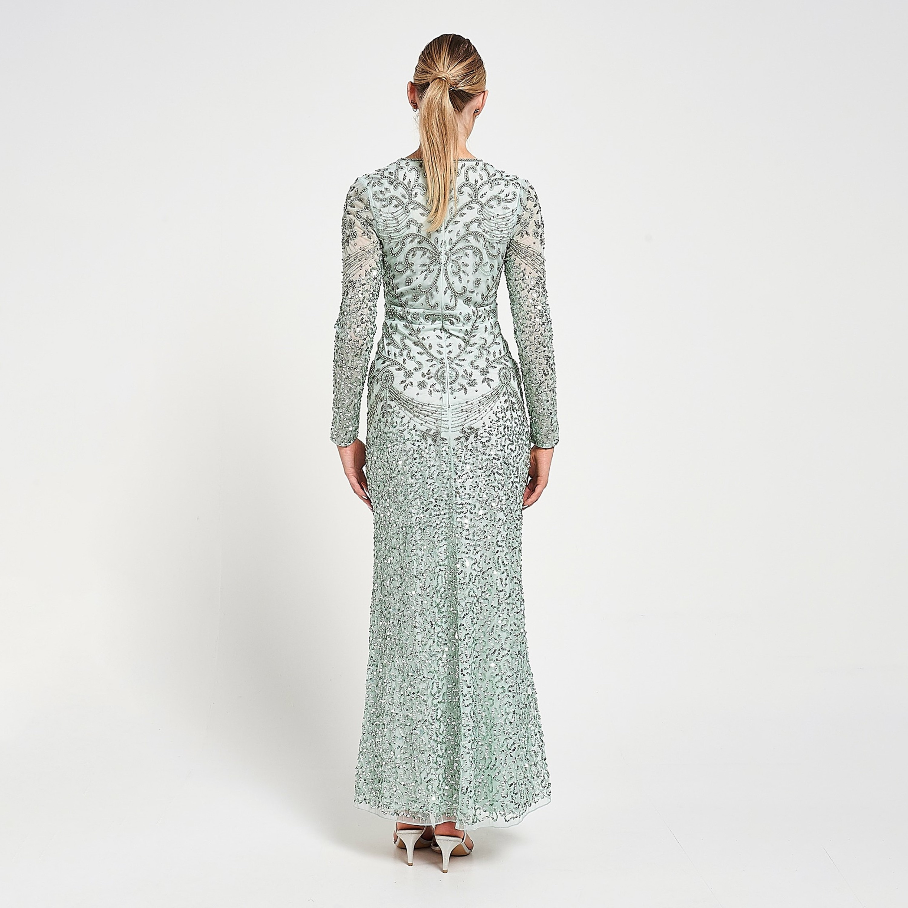 فستان سهرة ماكسي نسائي، أخضر، مزين بالترتر والخرز من أميليا روز-women-clothing-dresses-image-3