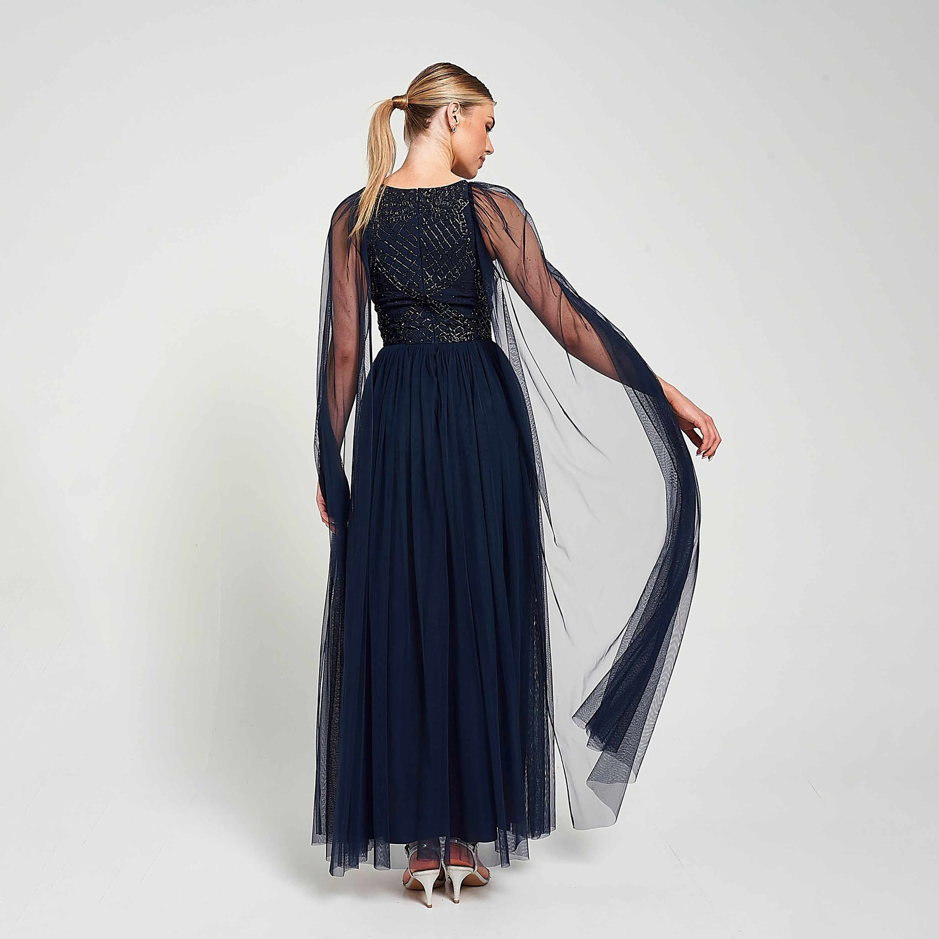 Amelia Rose Navy Beaded Cape Sleeves Fit & Flared Women's Evening Maxi Dress-women-clothing-dresses-image-4