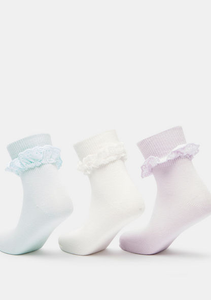 Textured Crew Length Socks with Frill Detail - Set of 3