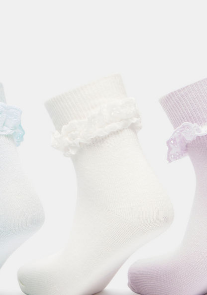 Textured Crew Length Socks with Frill Detail - Set of 3