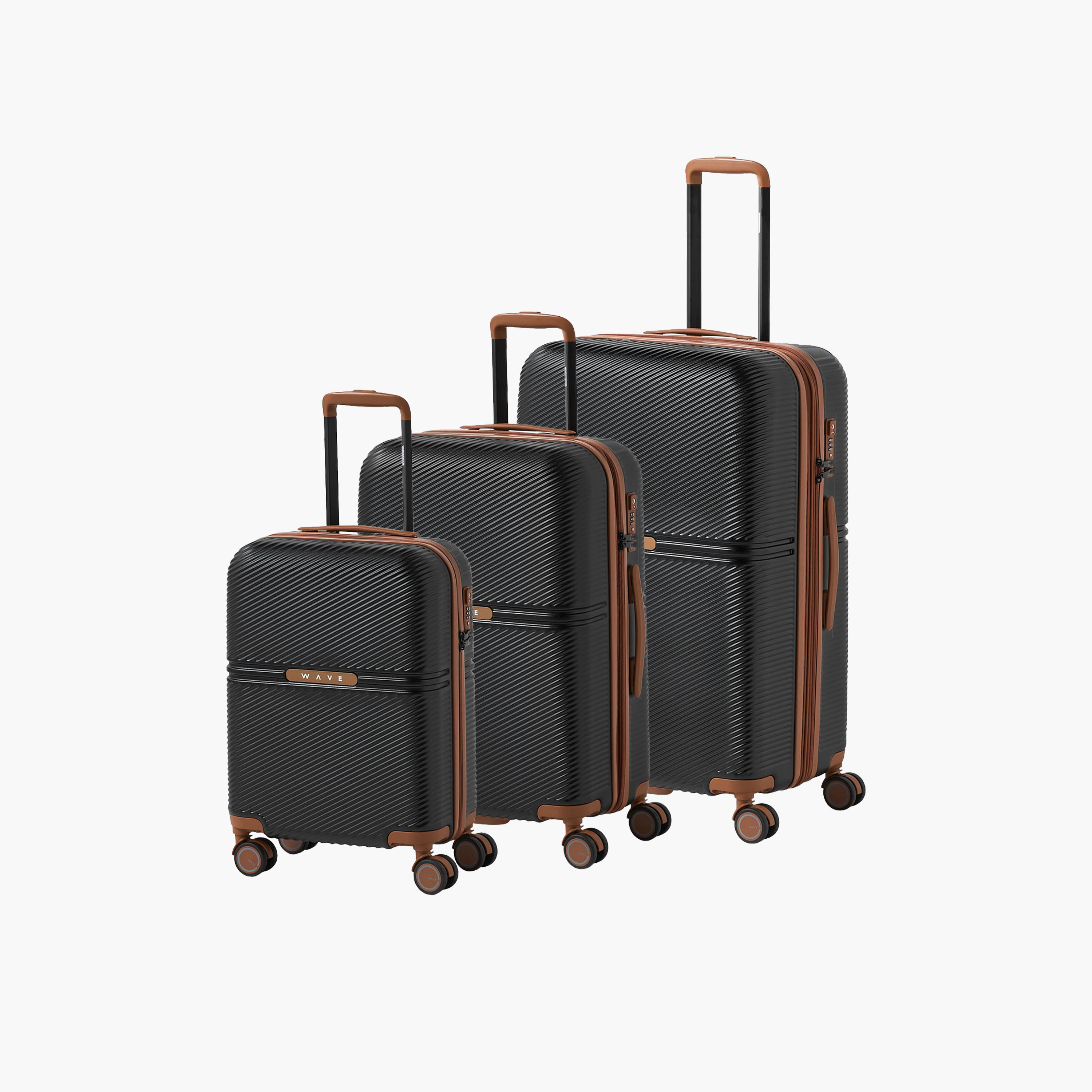 WAVE 3-Piece Textured Hardcase Luggage Trolley with Retractable Handle Set-travel-luggagesandbags-luggage-image-1