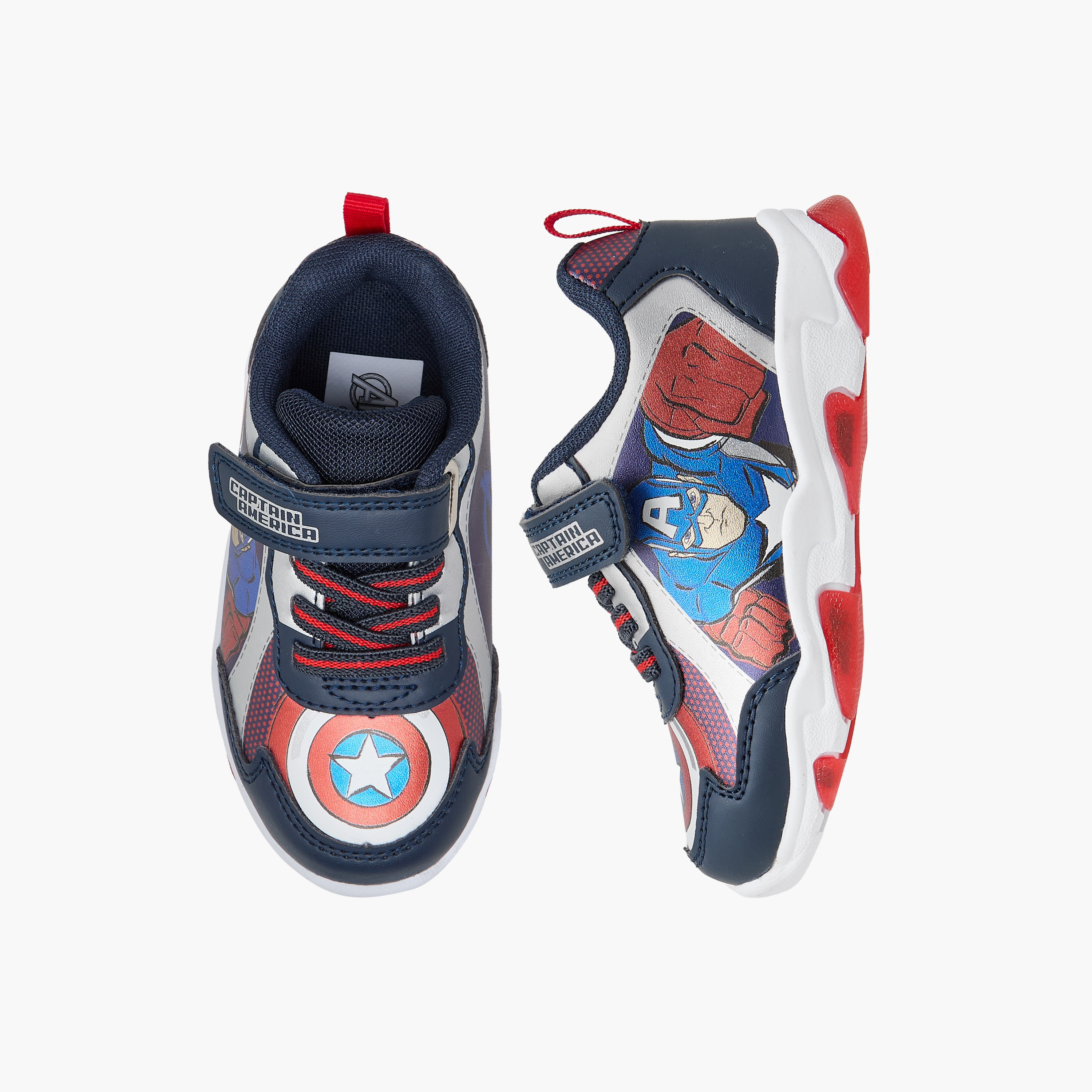 Captain America Print Light-Up Sneakers with Hook and Loop Closure-boys-shoes-sneakers-image-1