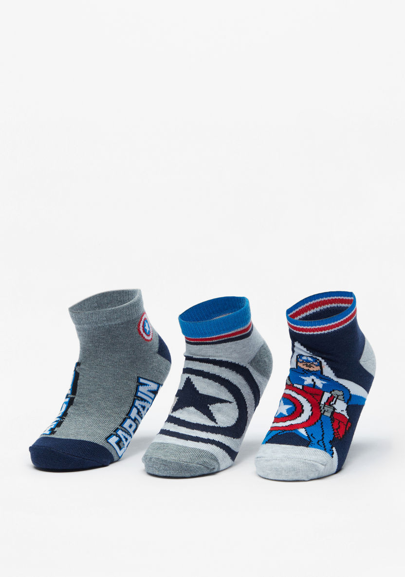 Captain America Print Ankle Length Socks - Set of 3-Boy%27s Socks-image-0