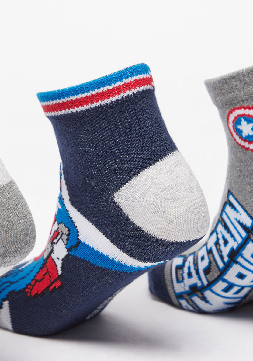 Captain America Print Ankle Length Socks - Set of 3-Boy%27s Socks-image-1