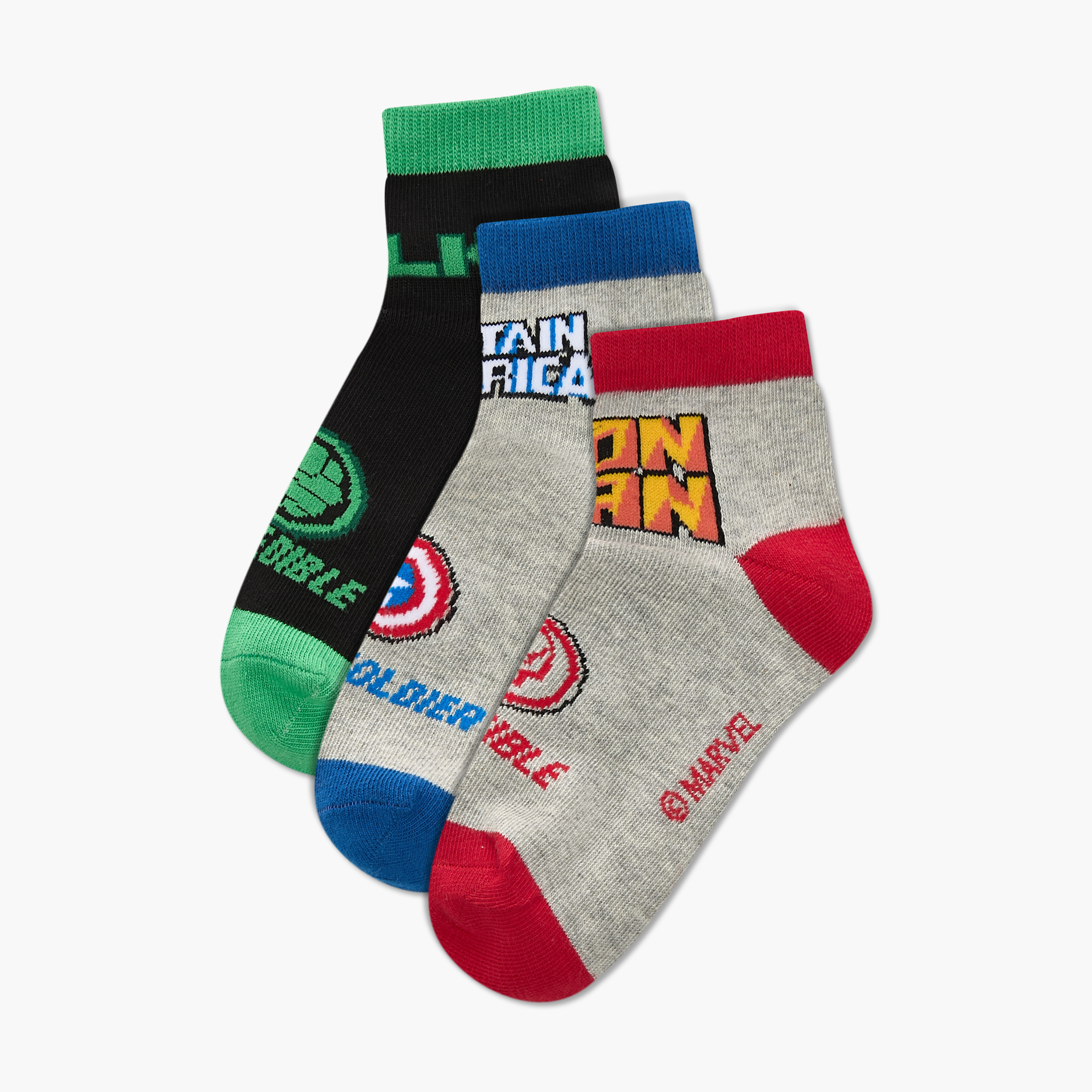 جوارب طول الكاحل بطبعات أفينجرز- طقم من 3 أزواج-boys-accessories-socks-image-1