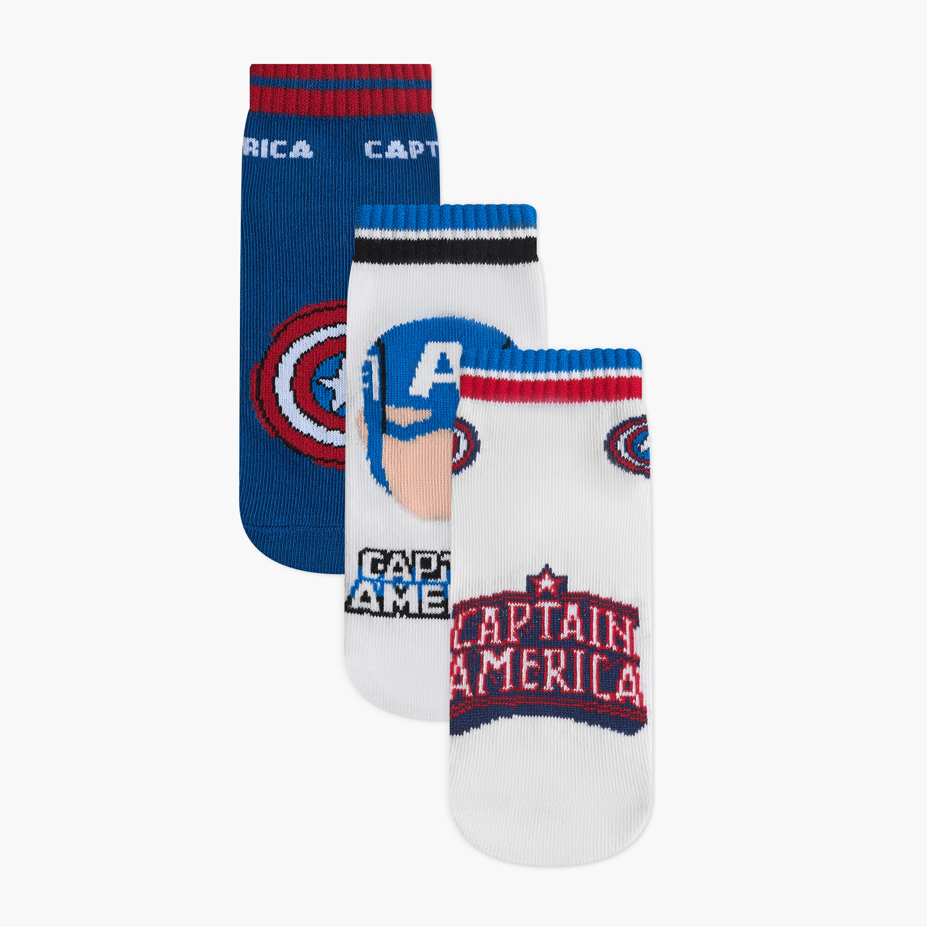 Captain American Print Non-Terry Ankle Length Socks - Set of 3-boys-accessories-socks-image-1