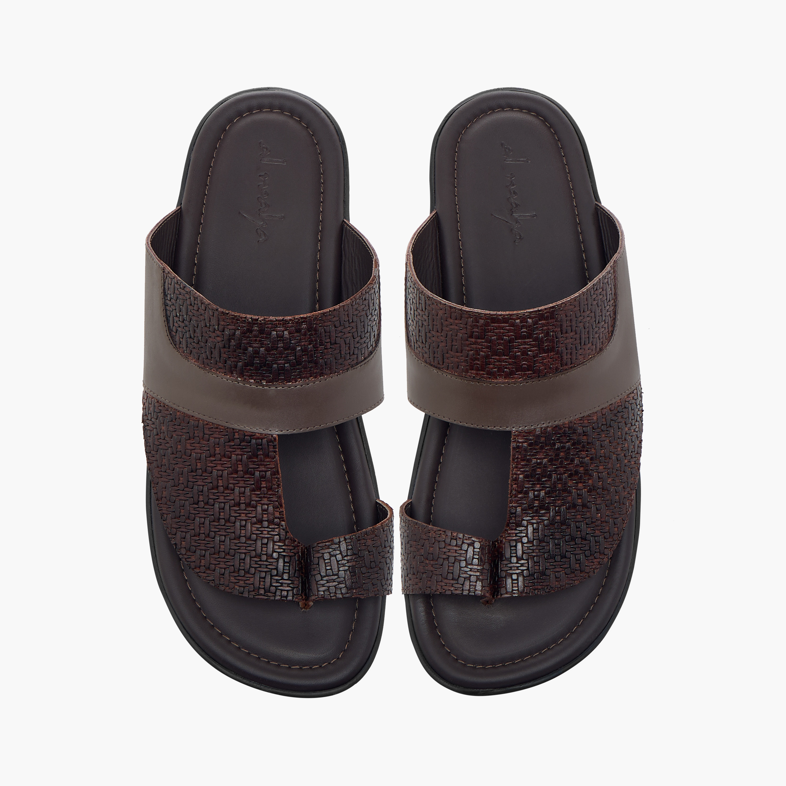 Al Waha Textured Slip-On Arabic Sandals with Toe Loop Detail-men-shoes-sandals-image-1