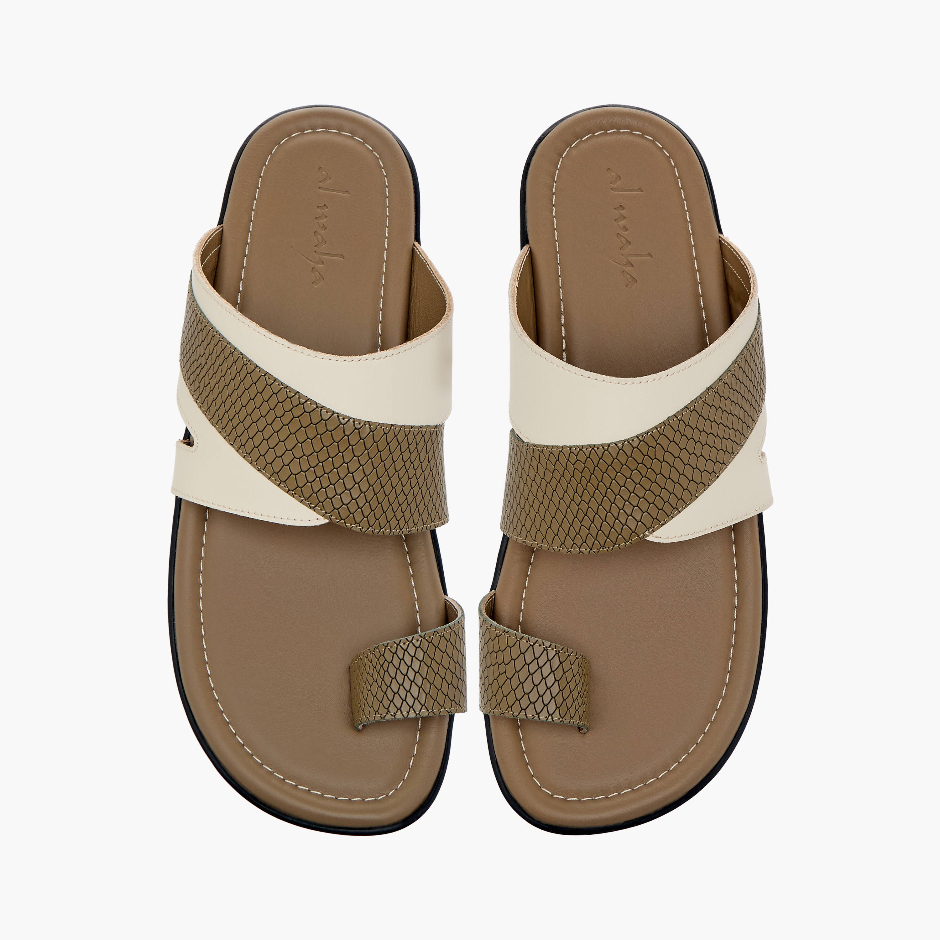 Al Waha Textured Slip-On Arabic Sandals with Toe Loop-men-shoes-sandals-image-1