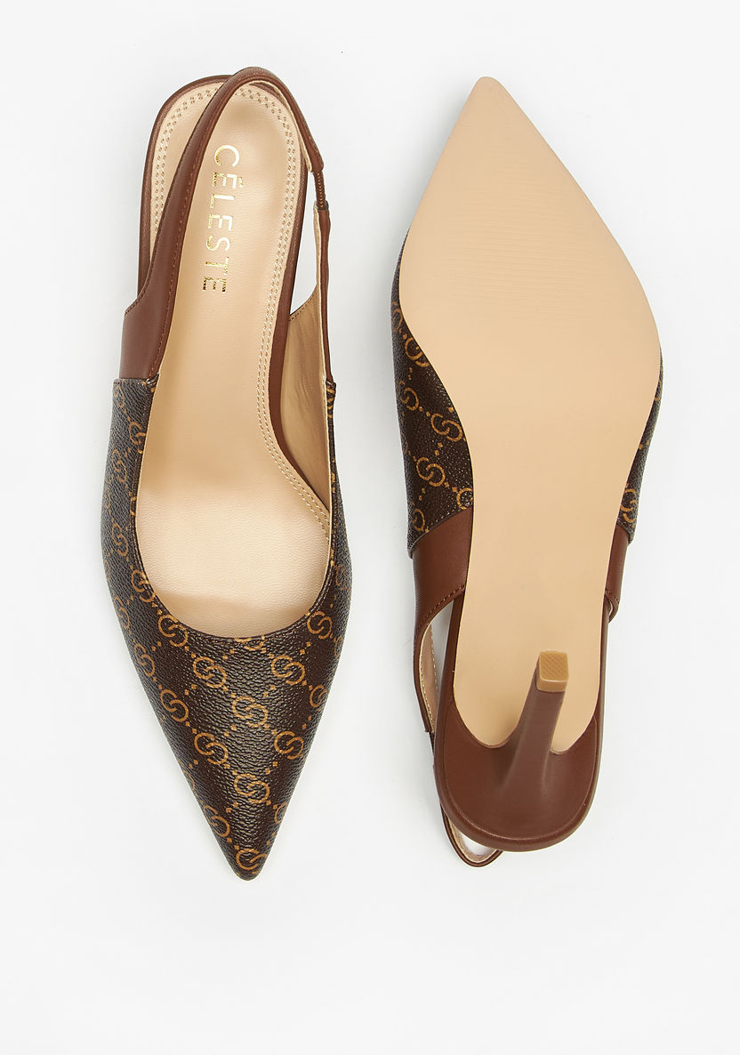 Celeste Women's Monogram Print Slingback Pumps with Stiletto Heels-Women%27s Heel Shoes-image-4