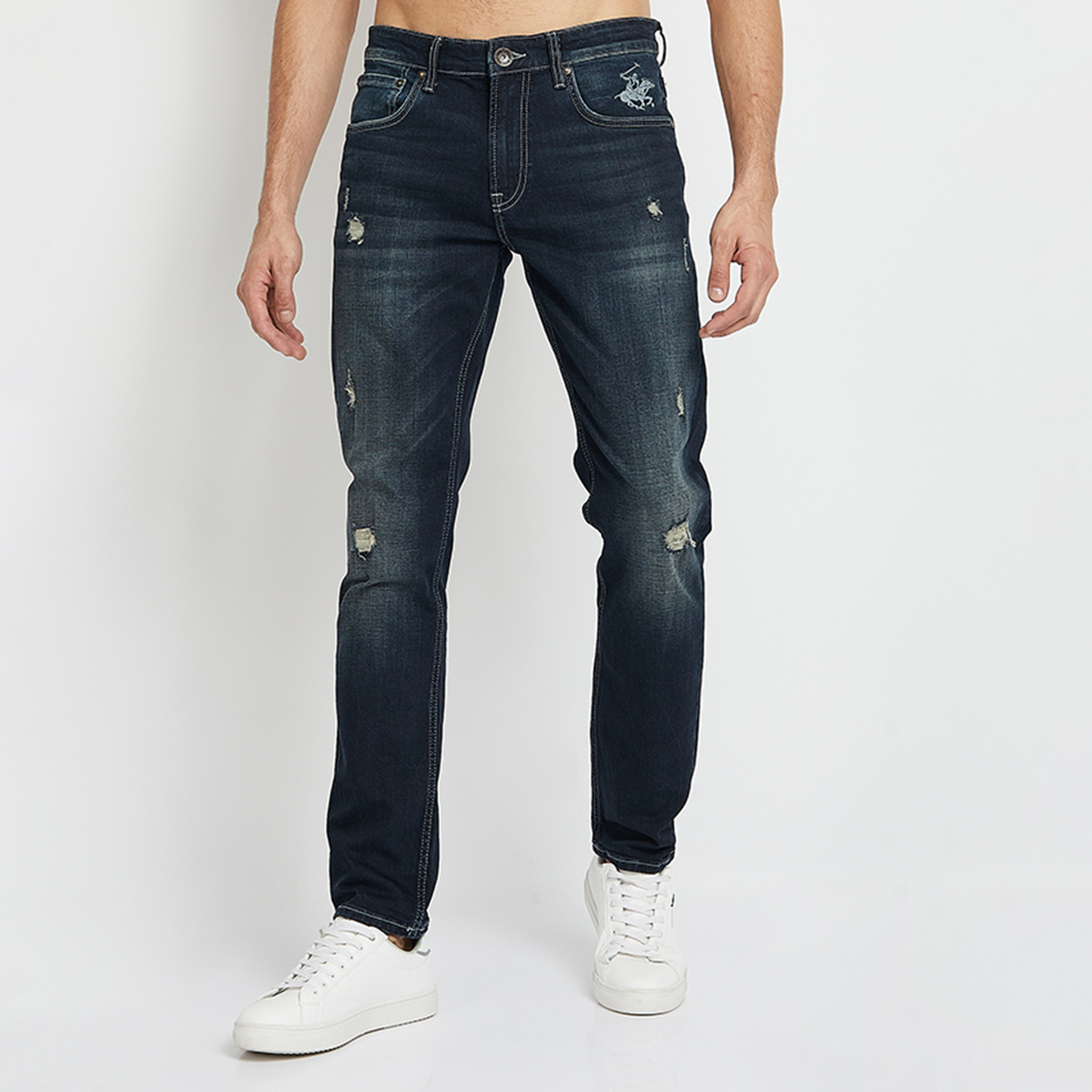 Buy Men s Beverly Hills Polo Club Slim Fit Distressed Mid Rise Jeans Online Centrepoint KSA