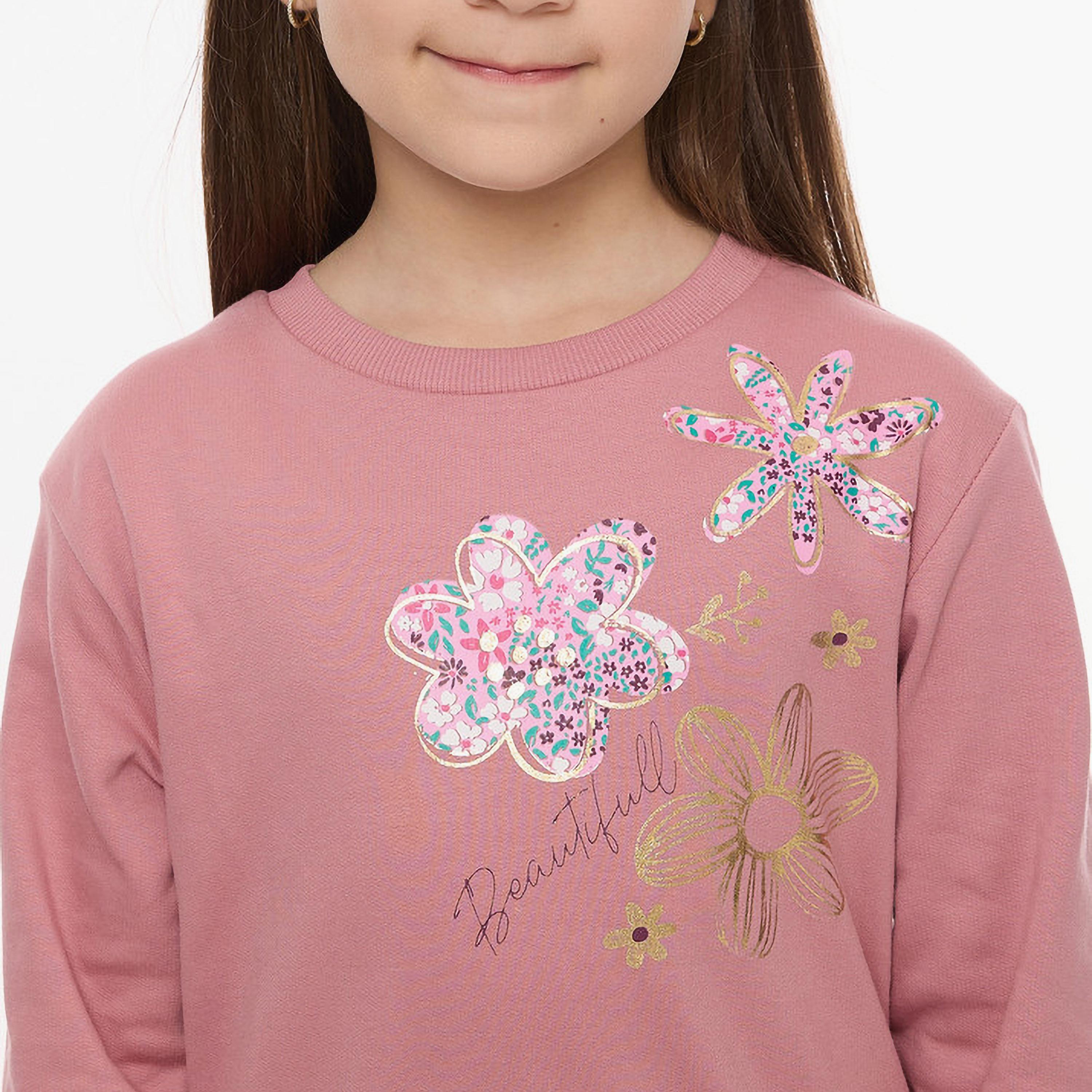 سويت شيرت بأكمام طويلة وطبعة زهور قطعتين مع بنطال ضيق من فيكتور اند جين-girls-clothing-winterwear-setsandcoords-image-6