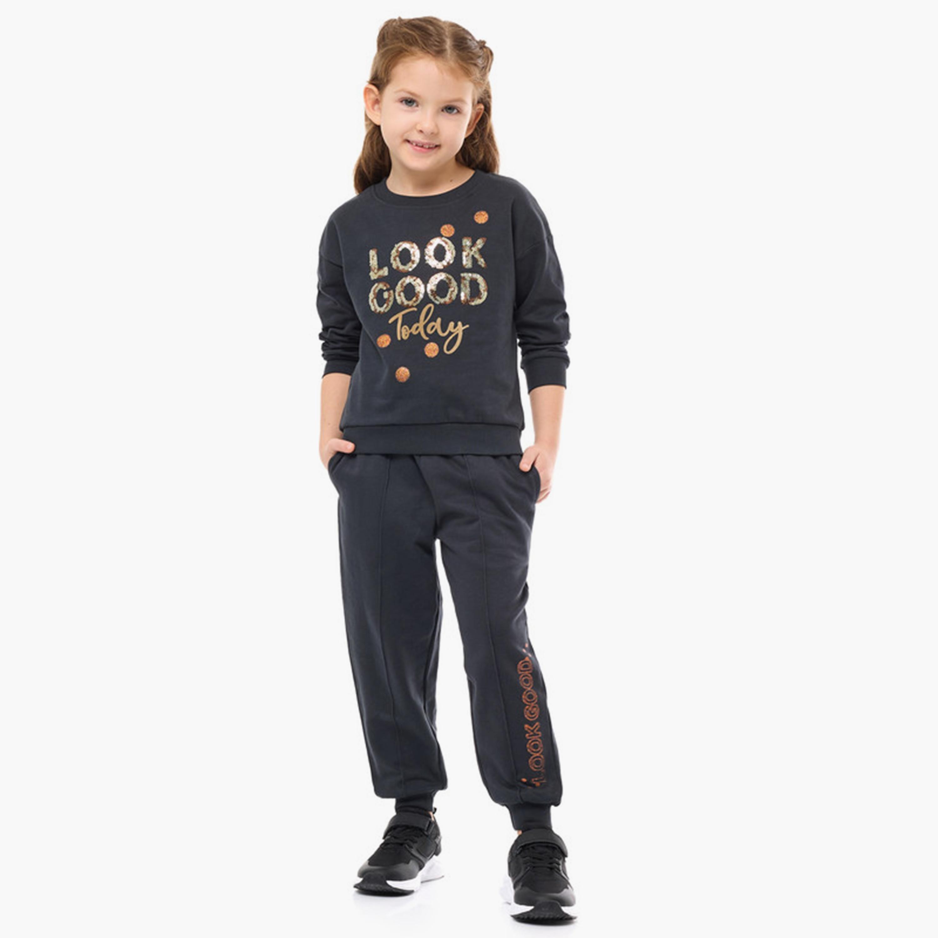 سويت شيرت مطبوع بأكمام طويلة من قطعتين مع بنطال ركض من فيكتور اند جين-cpbaby-clothing-girls-clothessets-image-1