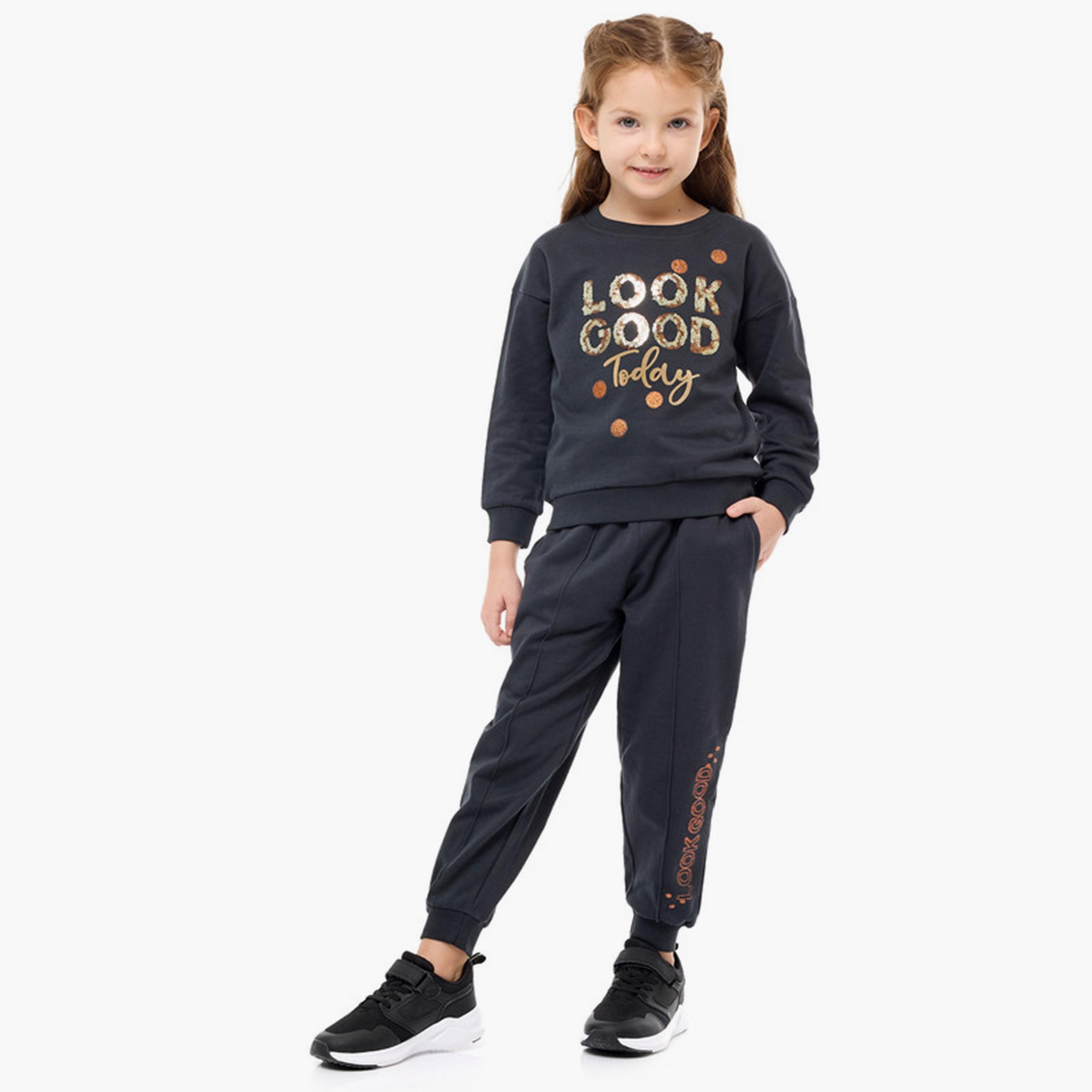 سويت شيرت مطبوع بأكمام طويلة من قطعتين مع بنطال ركض من فيكتور اند جين-cpbaby-clothing-girls-clothessets-image-2