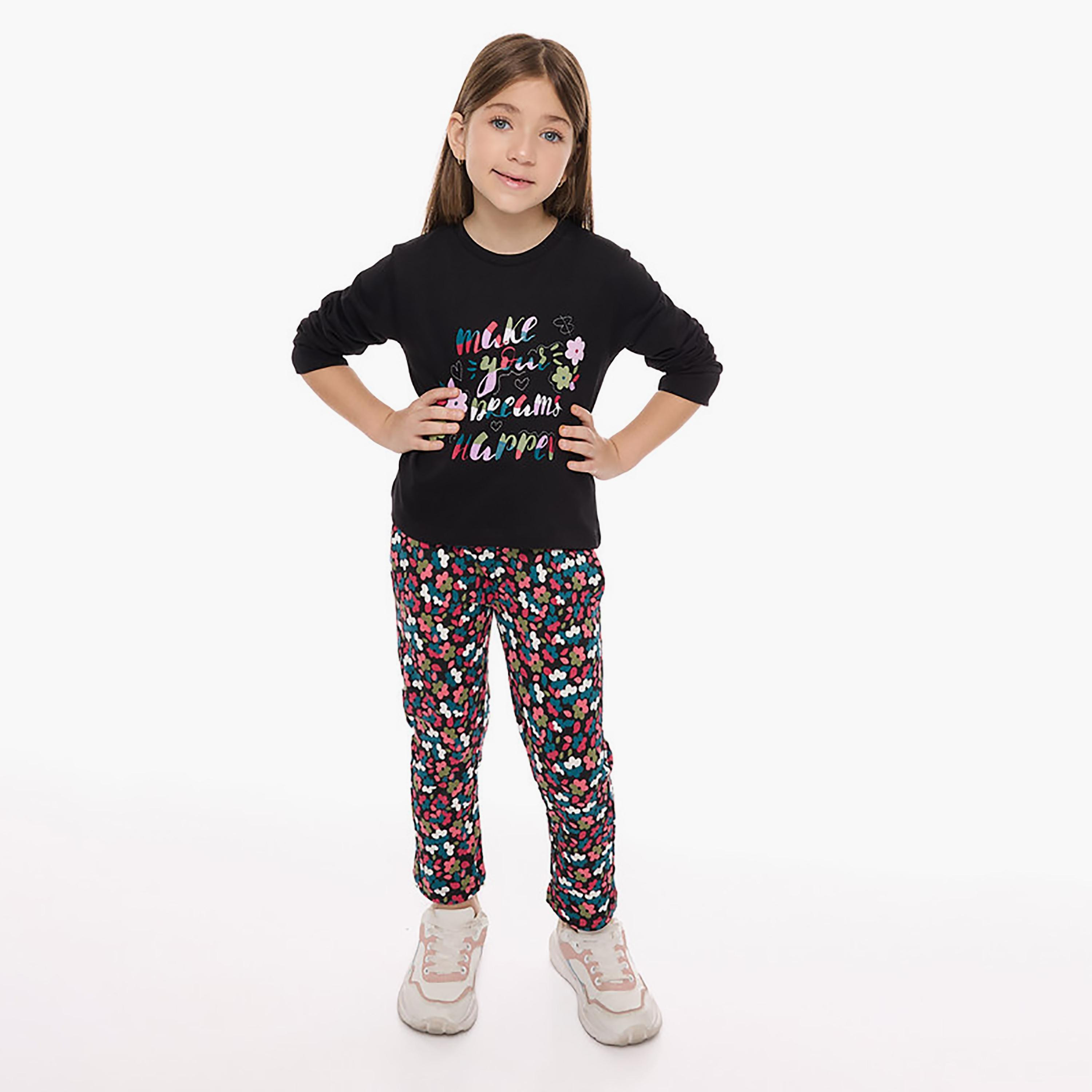 تي شيرت مطبوع بأكمام طويلة قطعتين مع بنطال ضيق من فيكتور اند جين-cpbaby-clothing-girls-clothessets-image-2