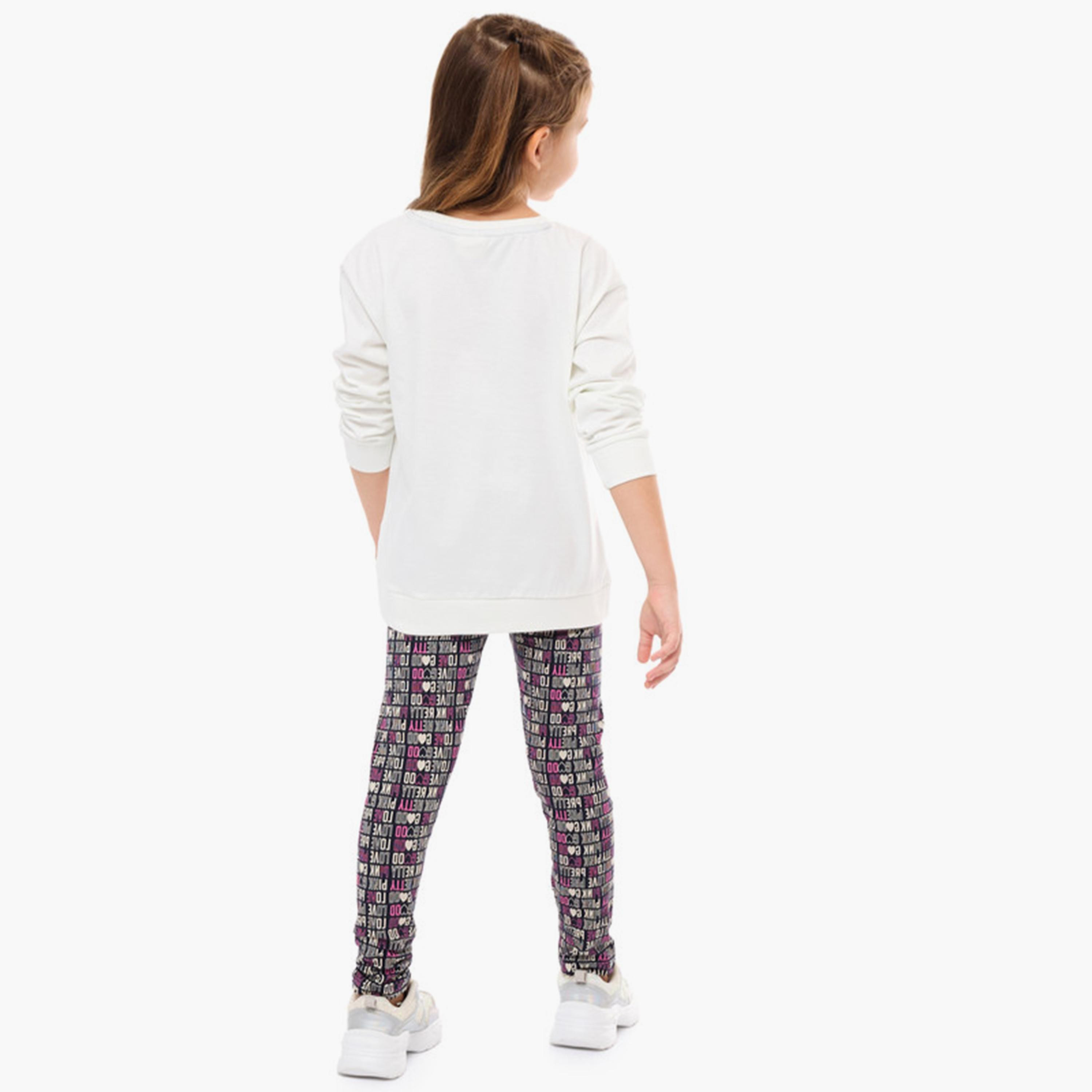 سويت شيرت قطعتين بأكمام طويلة وطبعات مع بنطال ضيق من فيكتور اند جين-girls-clothing-winterwear-setsandcoords-image-3