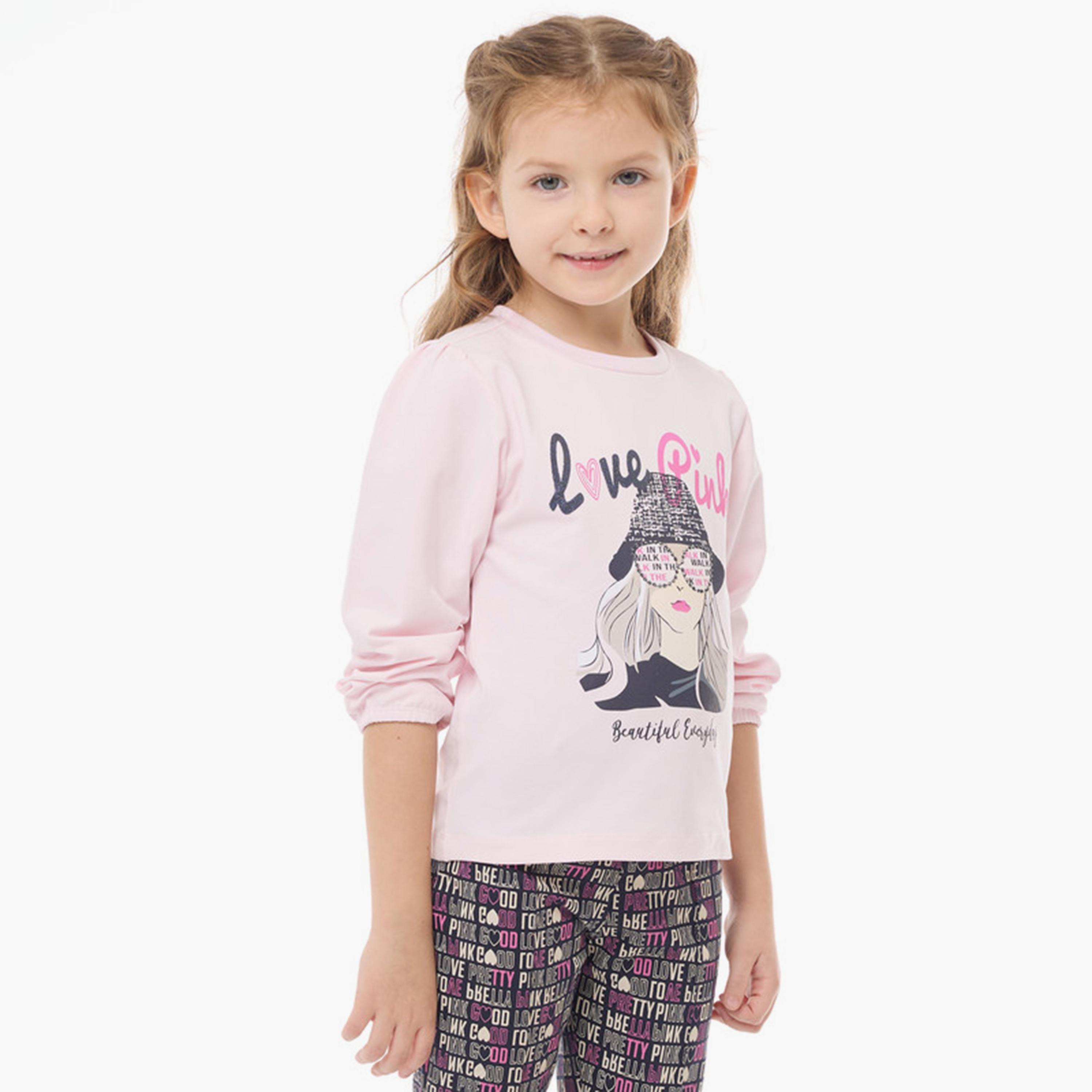 تي شيرت مطبوع بأكمام طويلة قطعتين مع بنطال ضيق من فيكتور اند جين-cpbaby-clothing-girls-clothessets-image-4