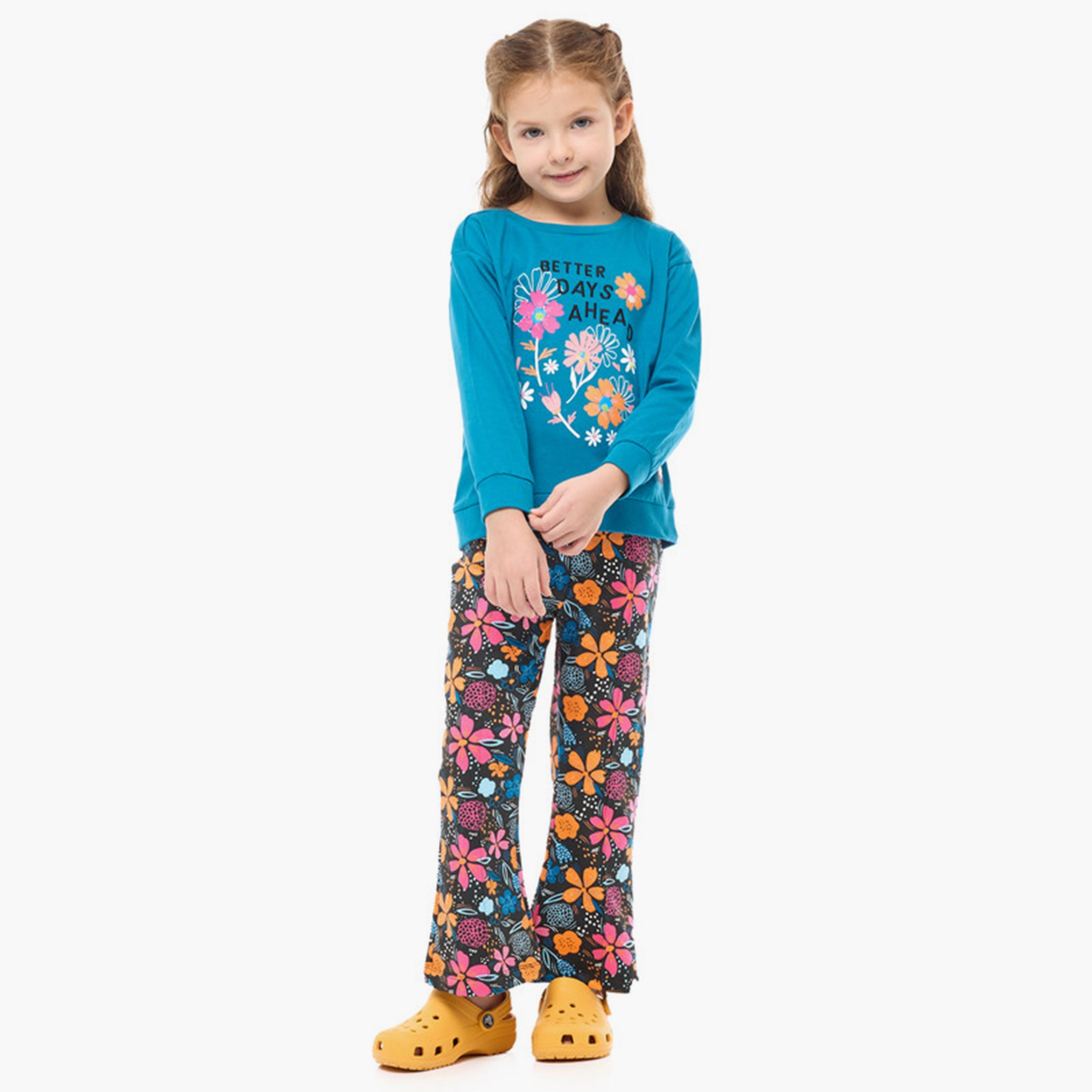 سويت شيرت قطعتين بأكمام طويلة وطبعات مع بنطال ضيق من فيكتور اند جين-cpbaby-clothing-girls-clothessets-image-1