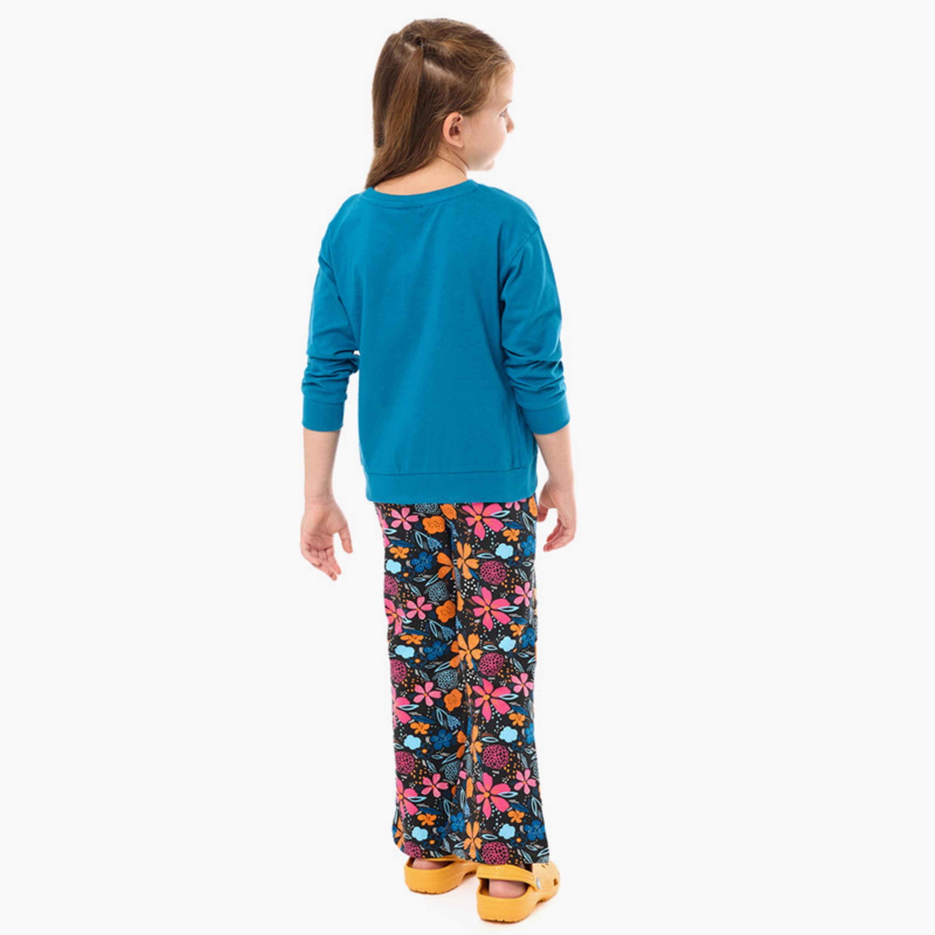 سويت شيرت قطعتين بأكمام طويلة وطبعات مع بنطال ضيق من فيكتور اند جين-cpbaby-clothing-girls-clothessets-image-3