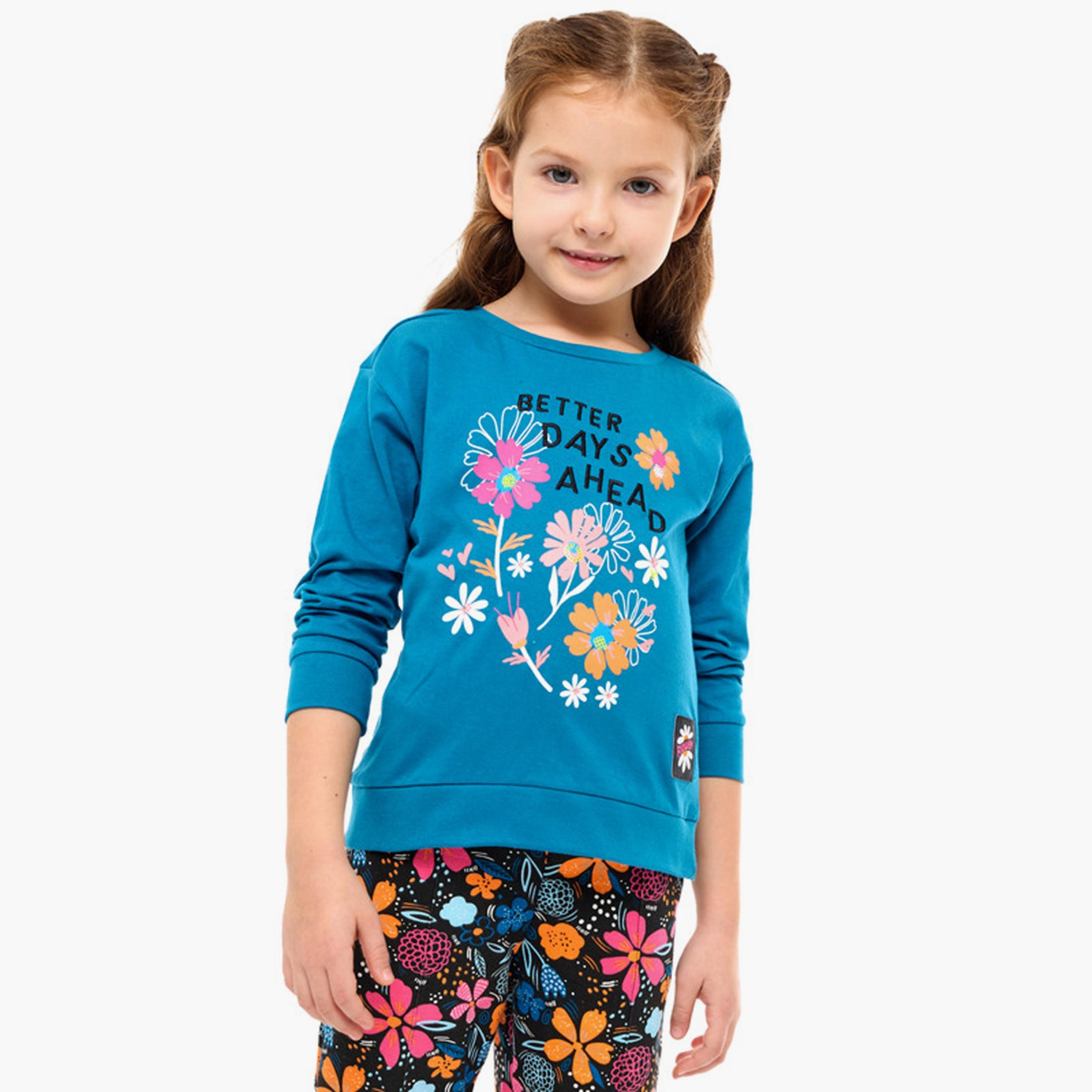 سويت شيرت قطعتين بأكمام طويلة وطبعات مع بنطال ضيق من فيكتور اند جين-cpbaby-clothing-girls-clothessets-image-4