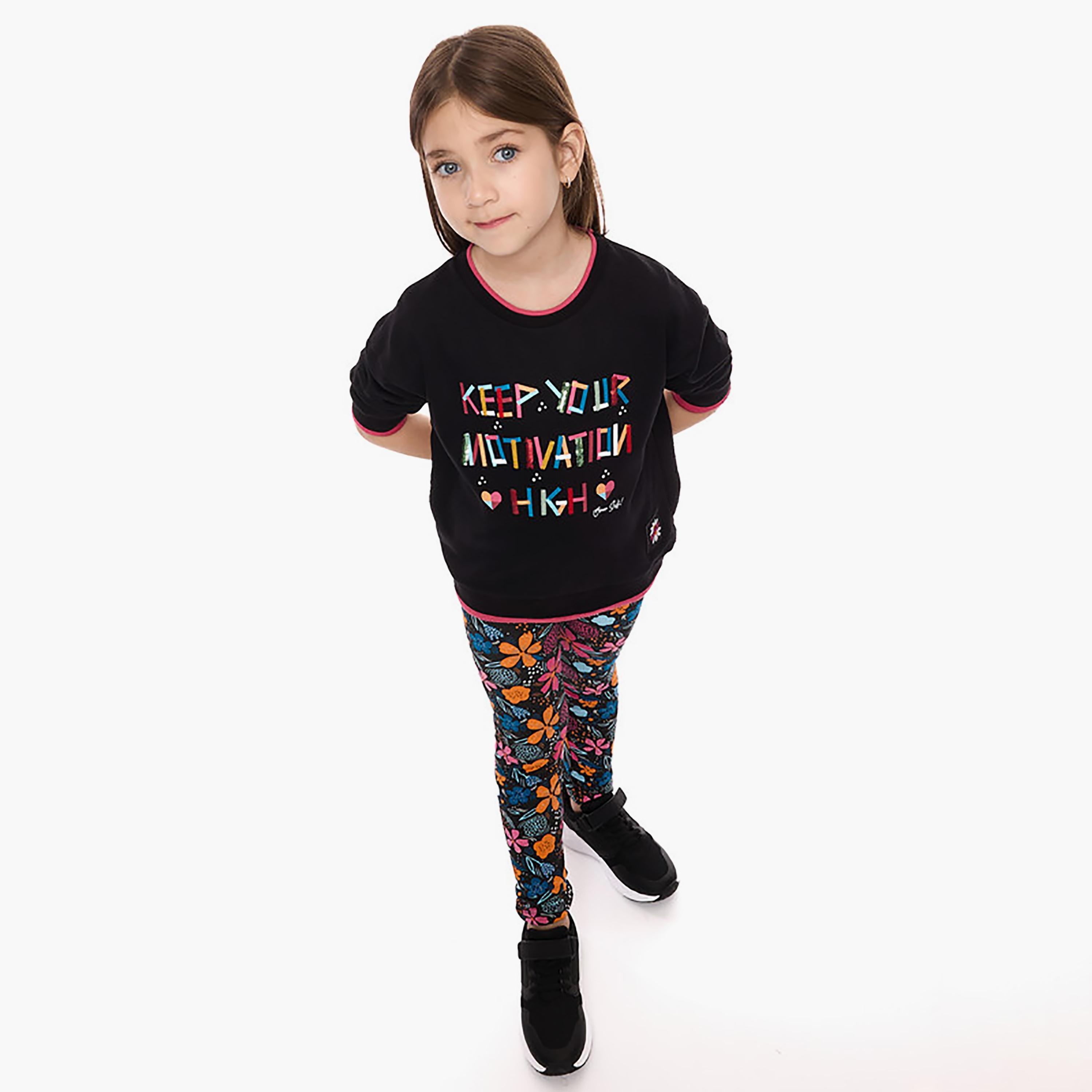 سويت شيرت بأكمام طويلة وطبعة زهور قطعتين مع بنطال ضيق من فيكتور اند جين-cpbaby-clothing-girls-clothessets-image-2