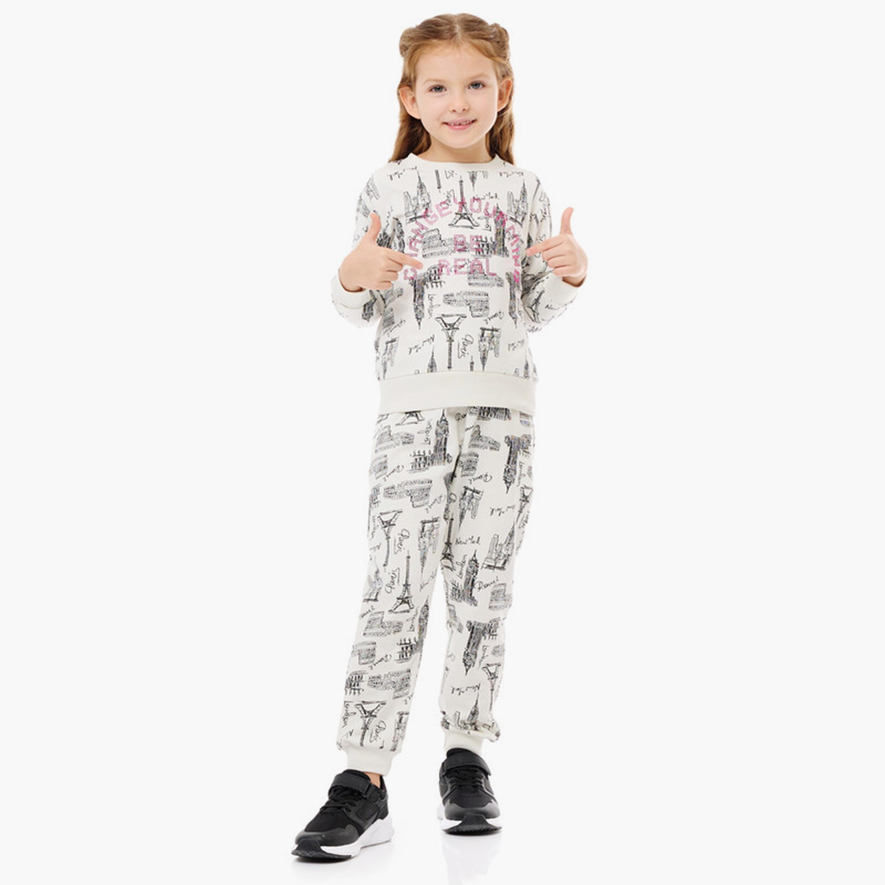 سويت شيرت مطبوع بأكمام طويلة من قطعتين مع بنطال ركض من فيكتور اند جين-cpbaby-clothing-girls-clothessets-image-1