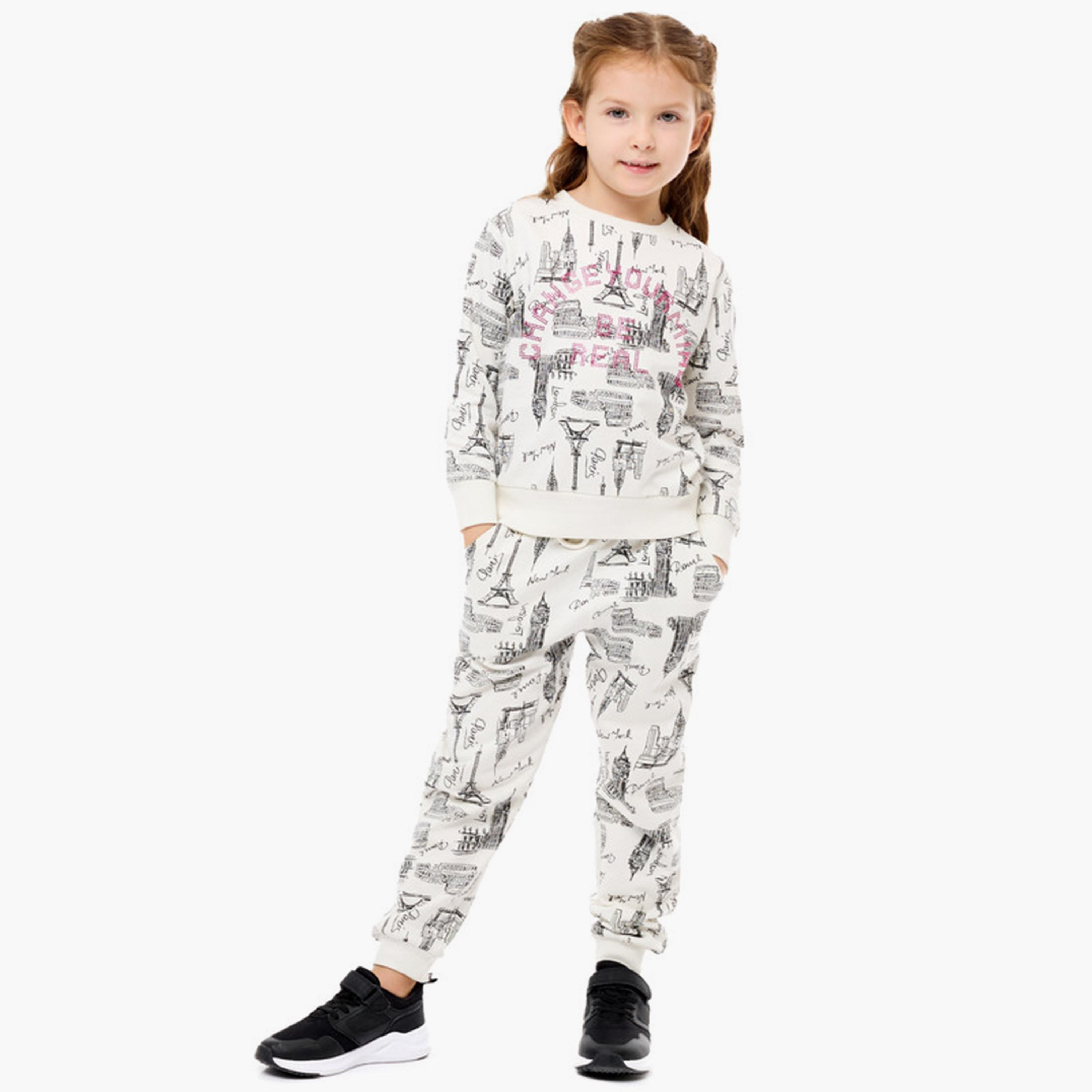 سويت شيرت مطبوع بأكمام طويلة من قطعتين مع بنطال ركض من فيكتور اند جين-cpbaby-clothing-girls-clothessets-image-2
