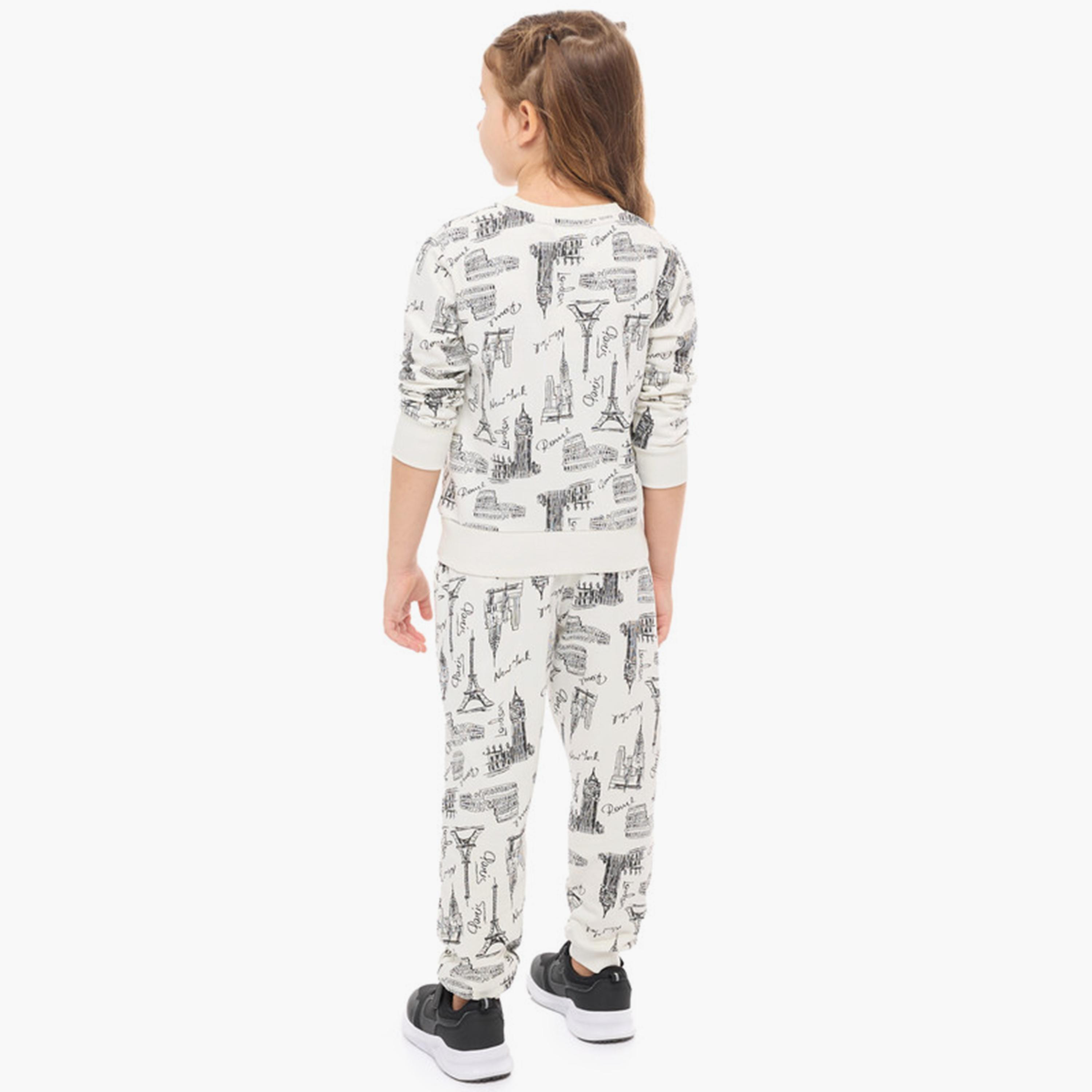 سويت شيرت مطبوع بأكمام طويلة من قطعتين مع بنطال ركض من فيكتور اند جين-cpbaby-clothing-girls-clothessets-image-3