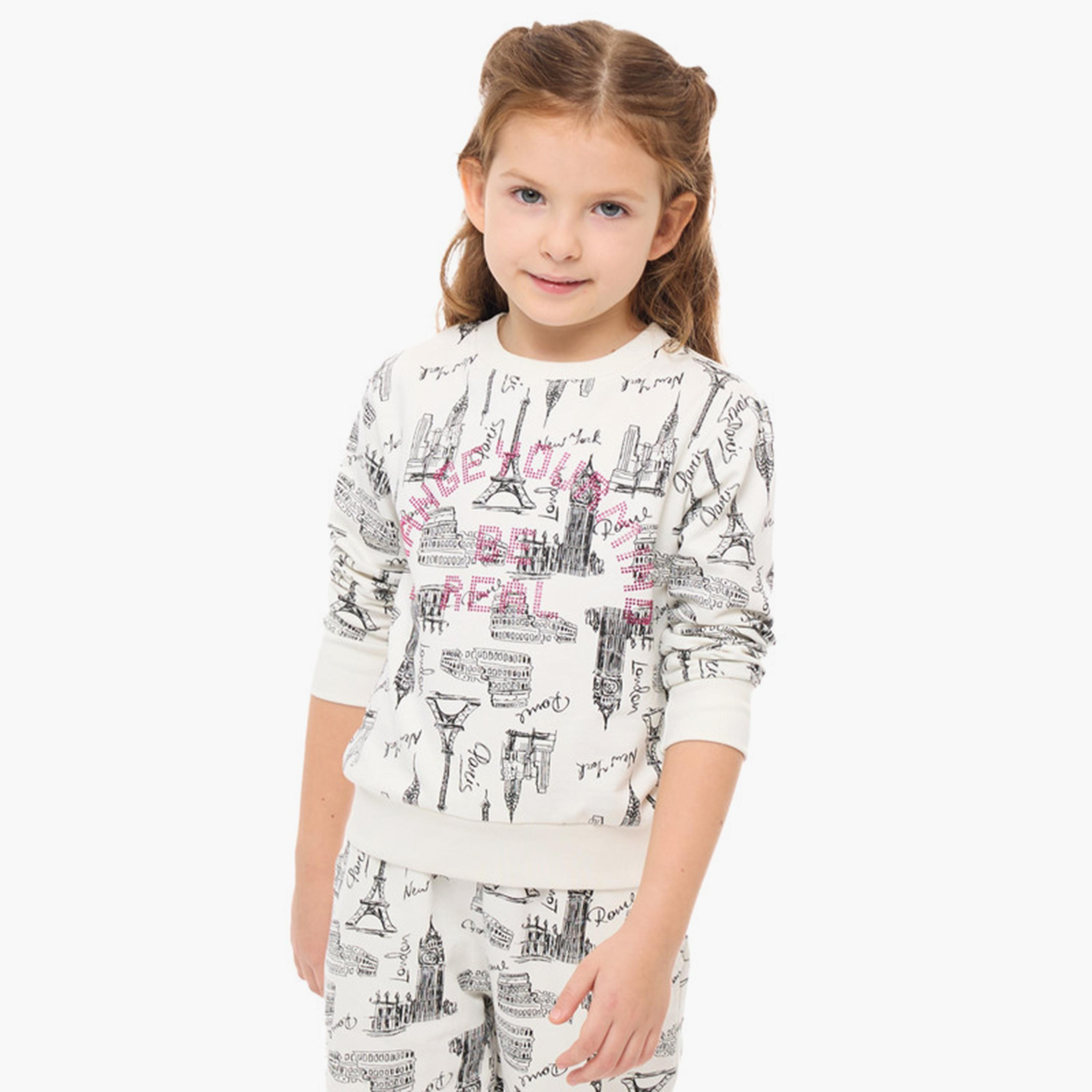 سويت شيرت مطبوع بأكمام طويلة من قطعتين مع بنطال ركض من فيكتور اند جين-cpbaby-clothing-girls-clothessets-image-4