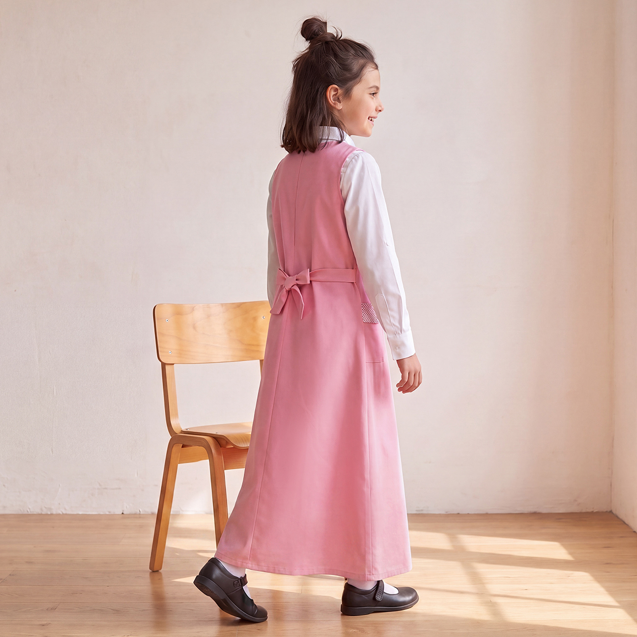 Pink School Pinafore with V-neck - Girls-girls-clothing-schoolwear-dresses-image-2
