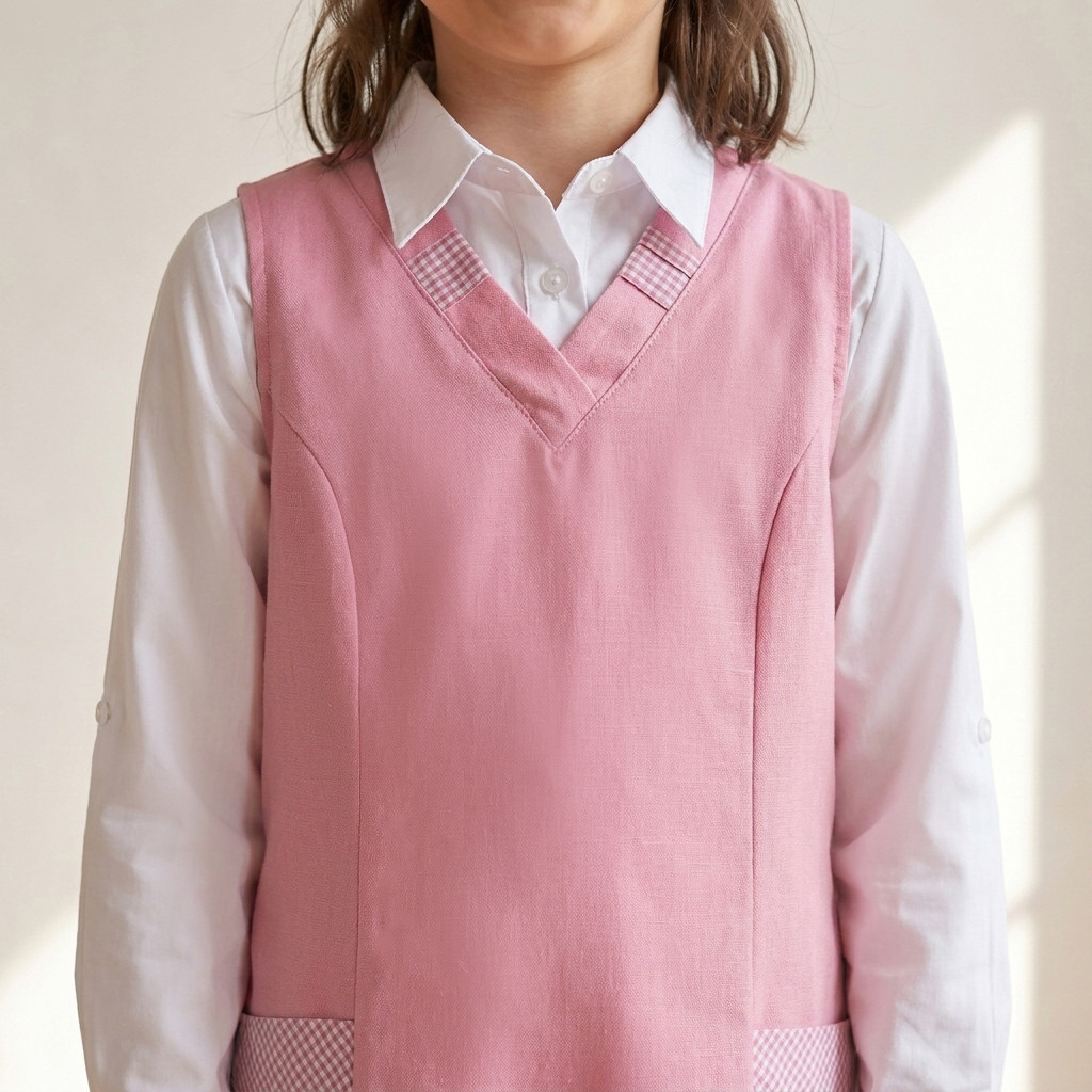 Pink School Pinafore with V-neck - Girls-girls-clothing-schoolwear-dresses-image-4