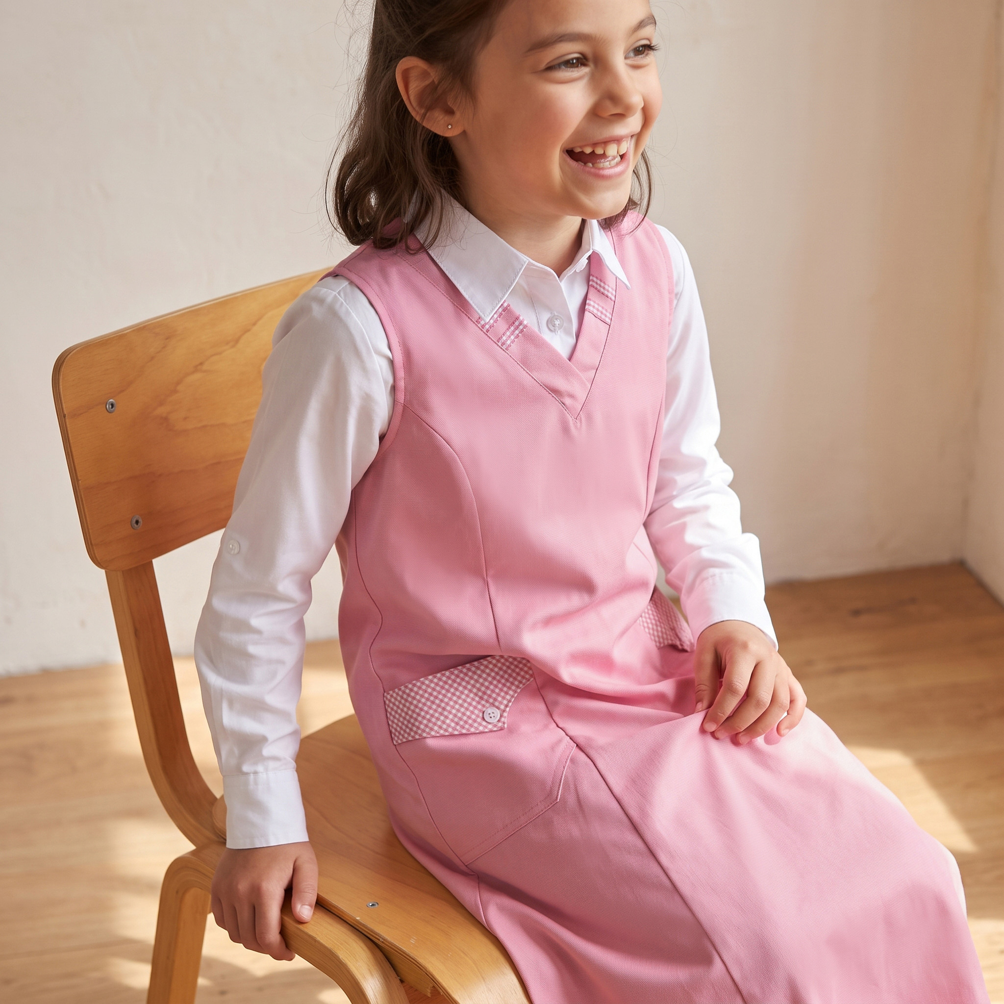 Pink School Pinafore with V-neck - Girls-girls-clothing-schoolwear-dresses-image-5