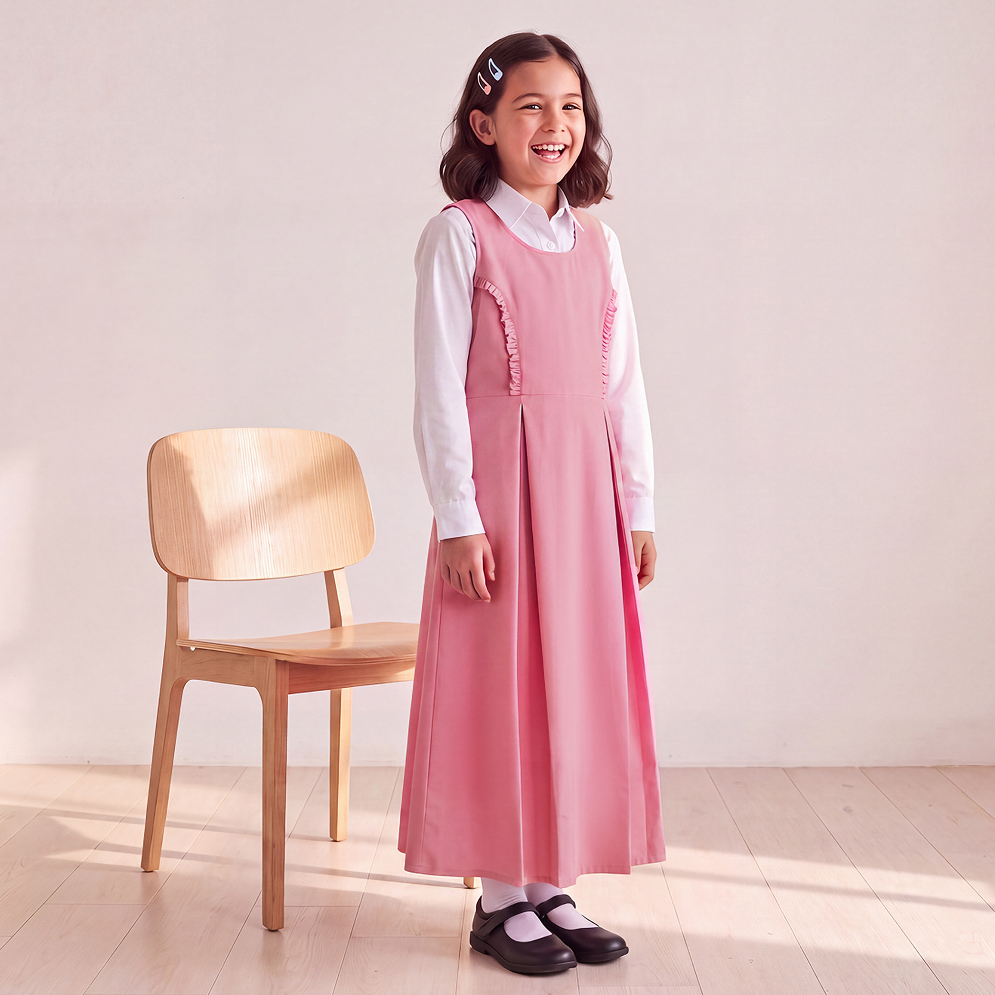 Pink School Pinafore with Round Neck - Girls-girls-clothing-schoolwear-dresses-image-1