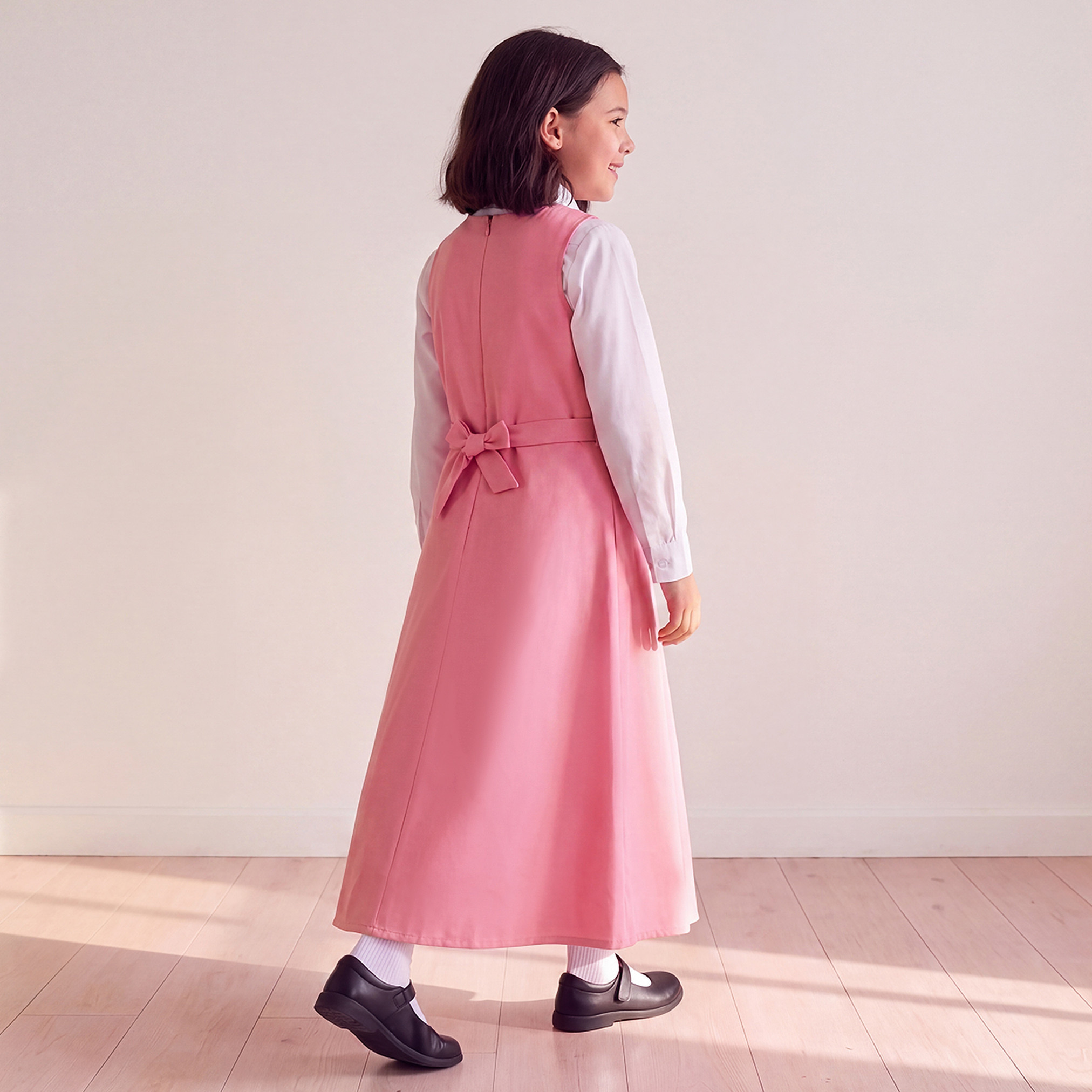 Pink School Pinafore with Round Neck - Girls-girls-clothing-schoolwear-dresses-image-2