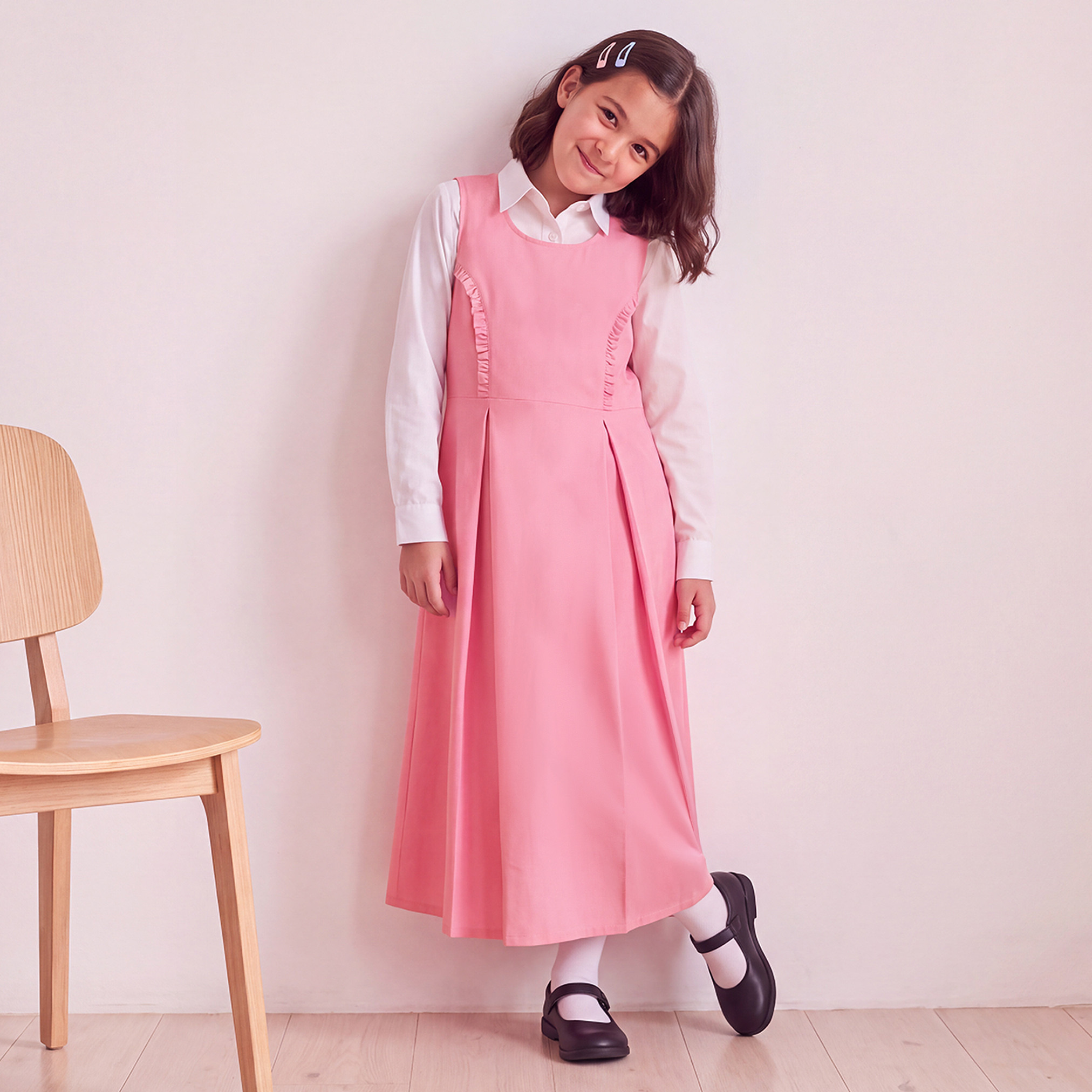 Pink School Pinafore with Round Neck - Girls-girls-clothing-schoolwear-dresses-image-3
