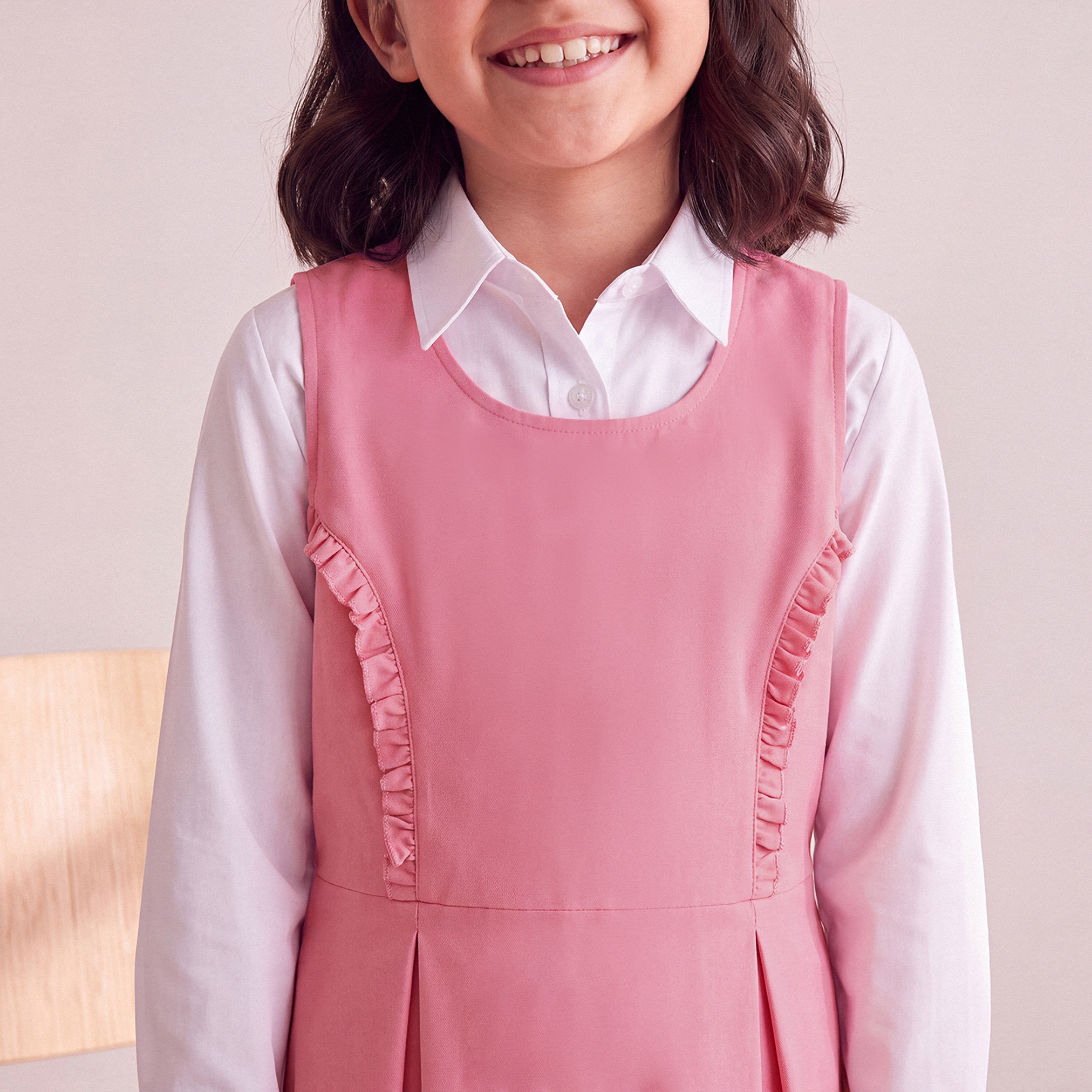 Pink School Pinafore with Round Neck - Girls-girls-clothing-schoolwear-dresses-image-4